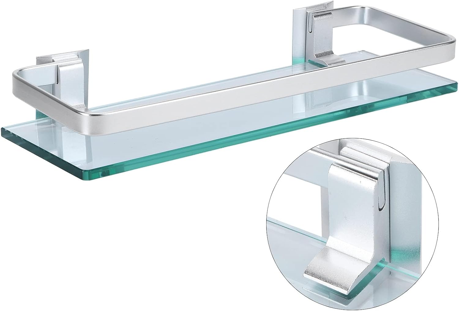 Aluminum Shower Shelf with Thick Glass Organizer for Bathroom