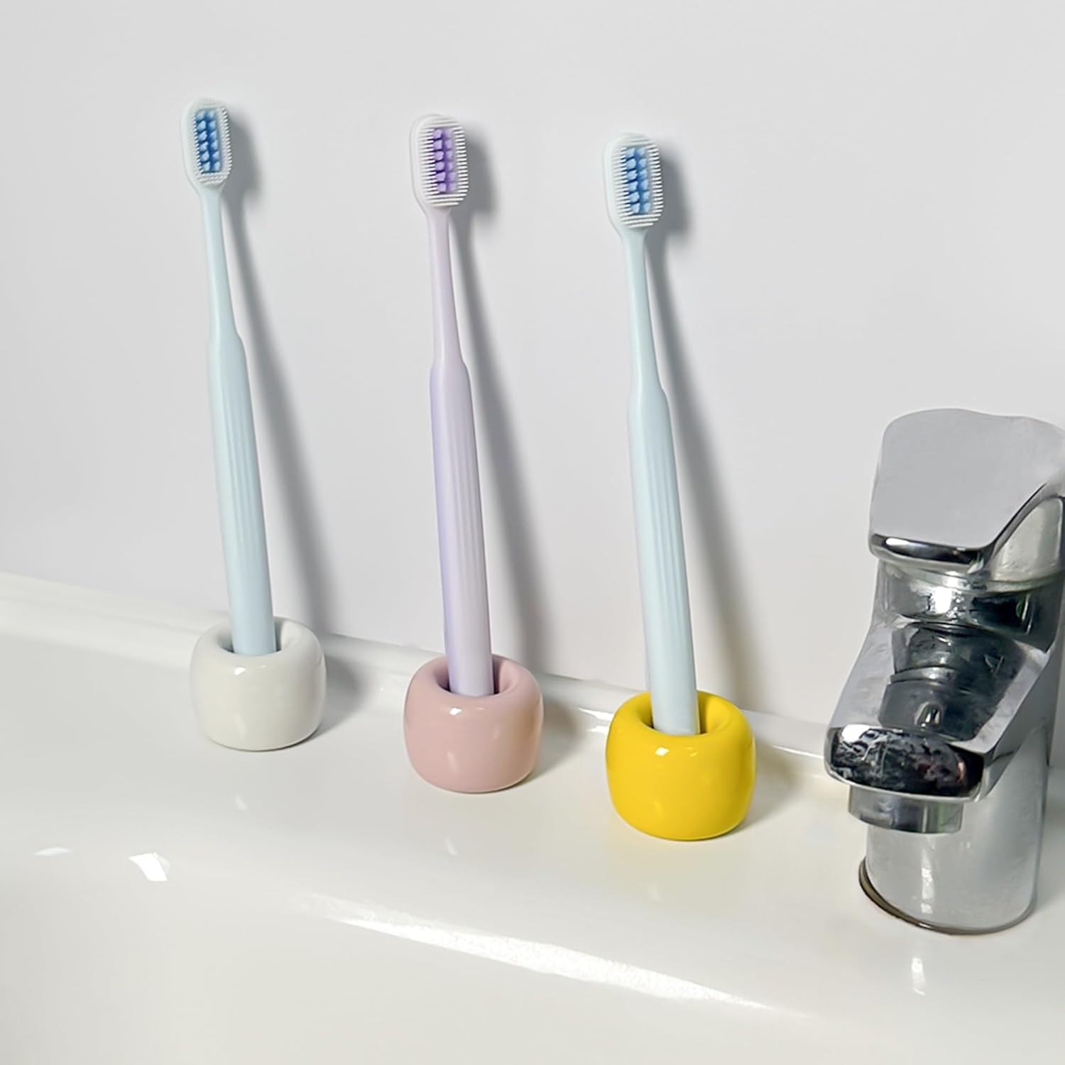 6-Pack Mini Ceramic Toothbrush Holders 3 Colors