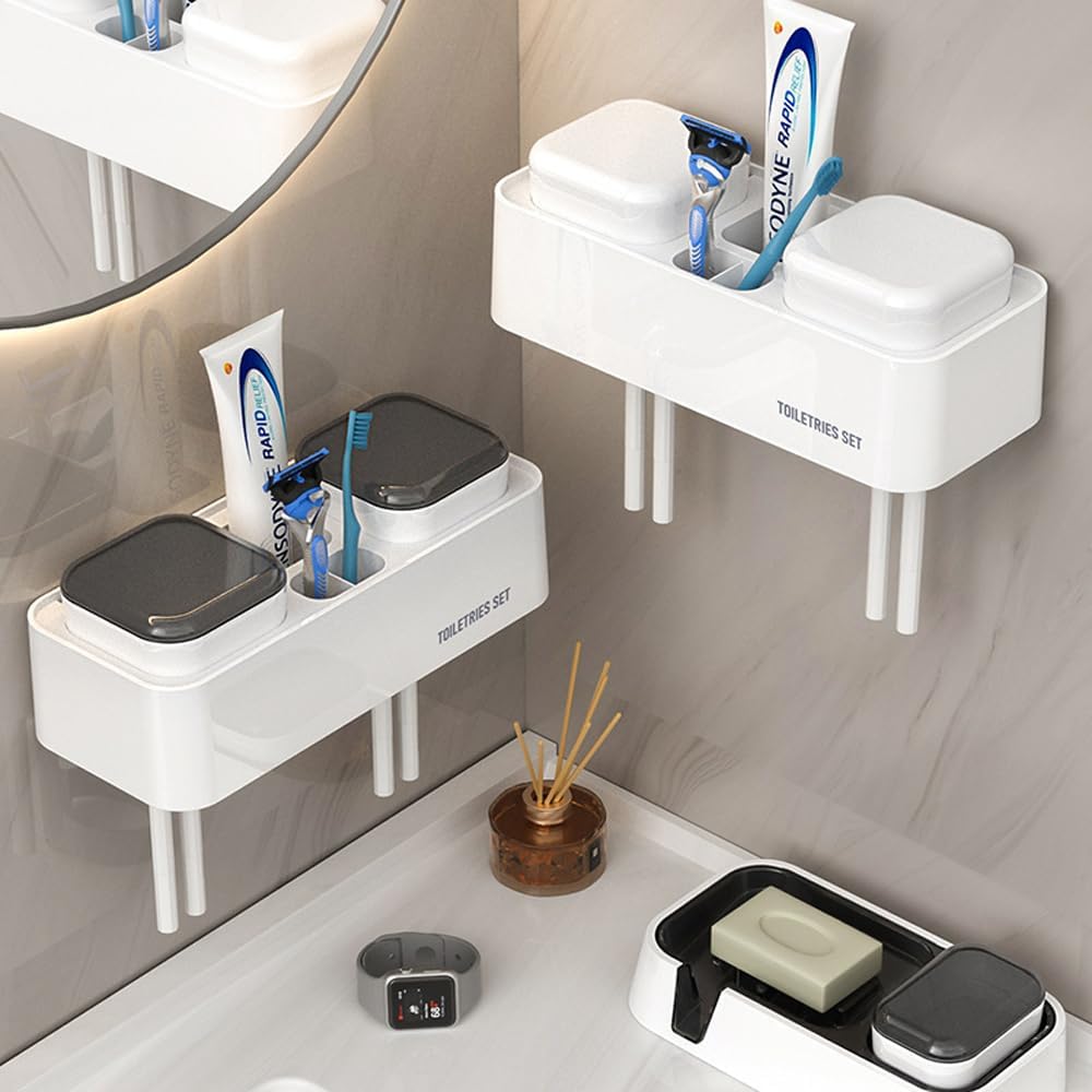 Wall-Mounted Toothbrush Holder for Bathroom 2 Cups Organizer
