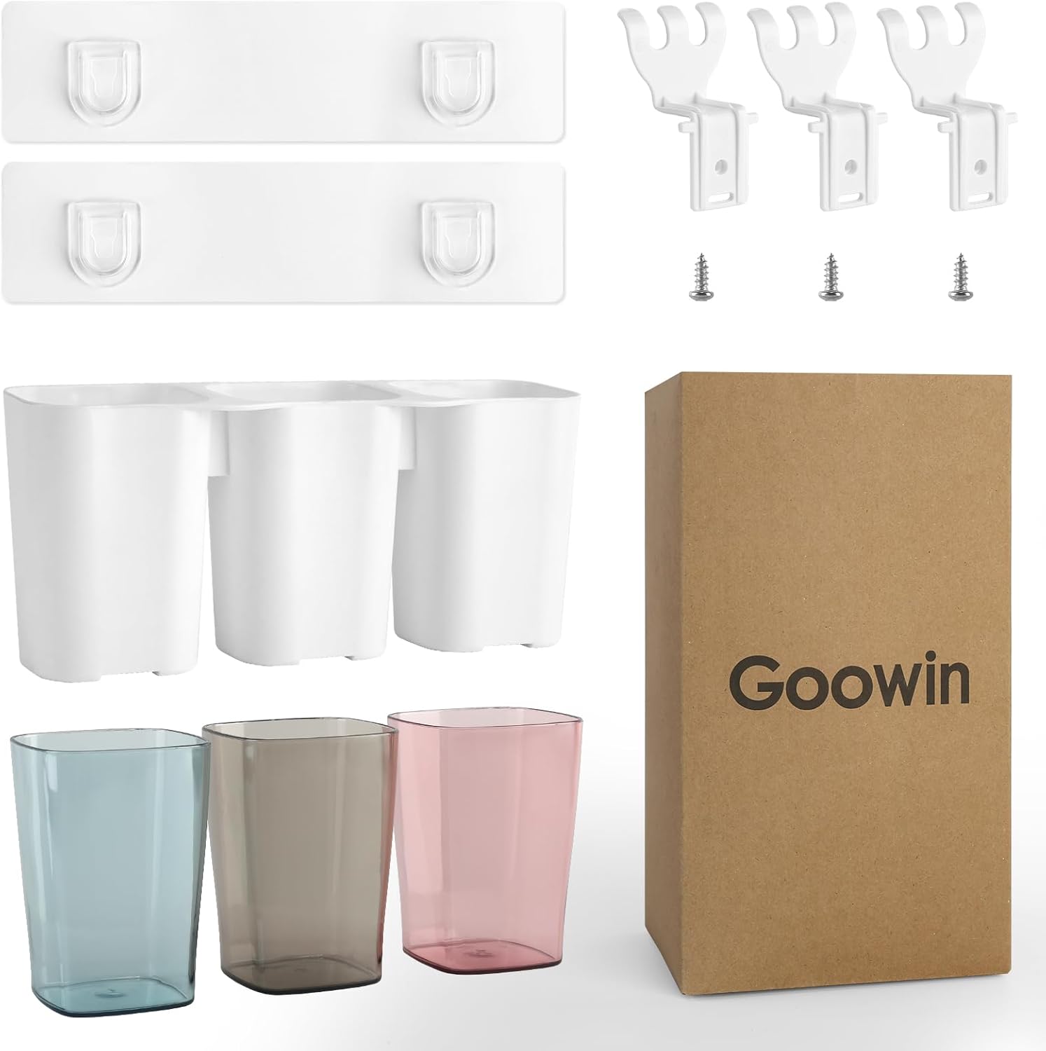 Goowin Wall Mounted Toothbrush Holder with 3 Cups