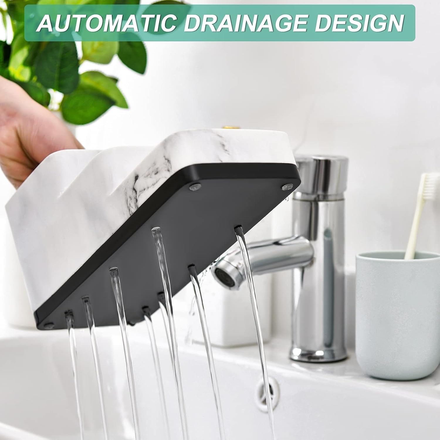 VITVITI 5 Compartment Toothbrush Holder Marble Design Bathroom Organizer