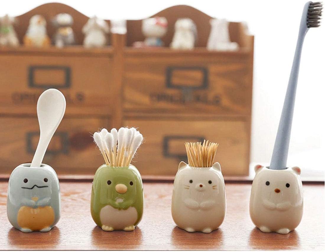 GARASANI Mini Ceramic Tooth Brush Holder for Kids Toothpick Stand White Design