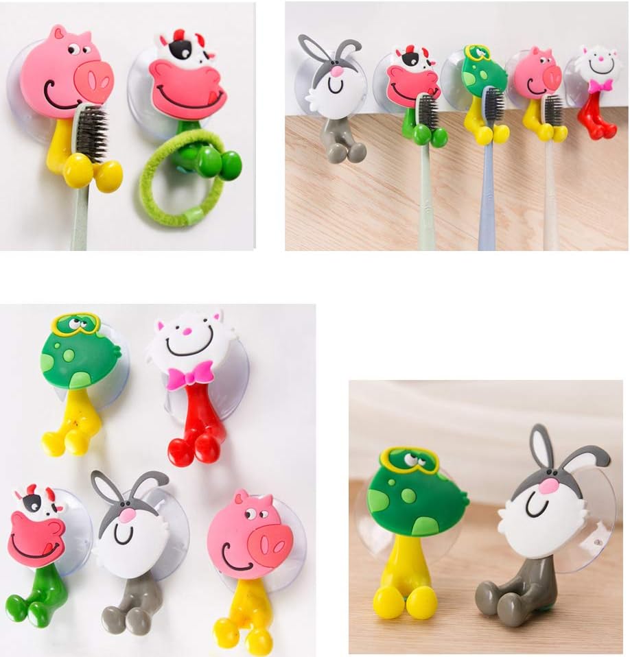 Funny Tool Wall Mounted Suction Cup Toothbrush Holder Set 5 Animals