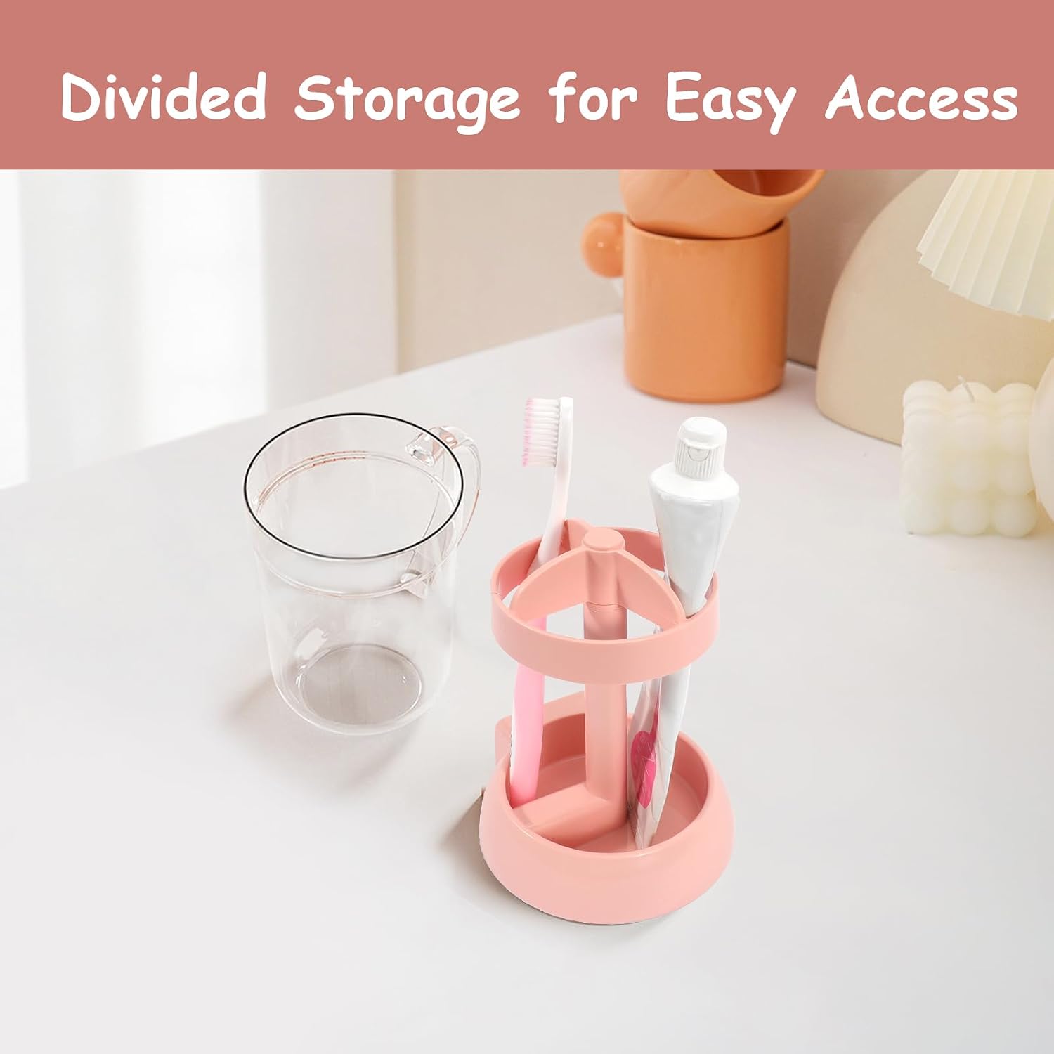 Raydejin Smart Toothbrush Holder with Cup for Bathroom Pink