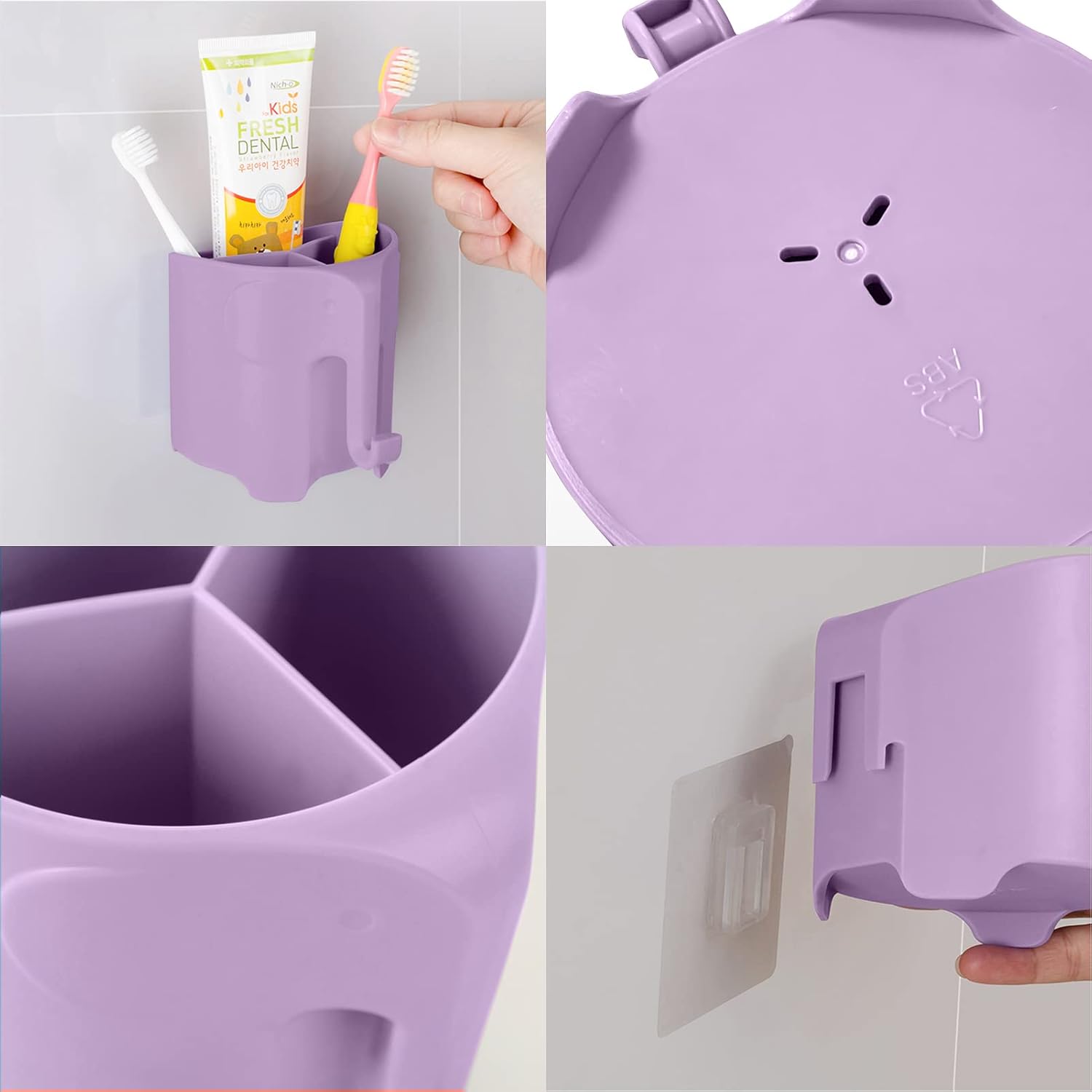 Kids Toothbrush Holder Cute Elephant Design Light Purple