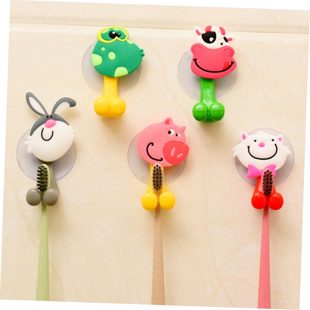 PrettyZoom Silicone Animal Toothbrush Holder Set Suction Cup for Home Travel
