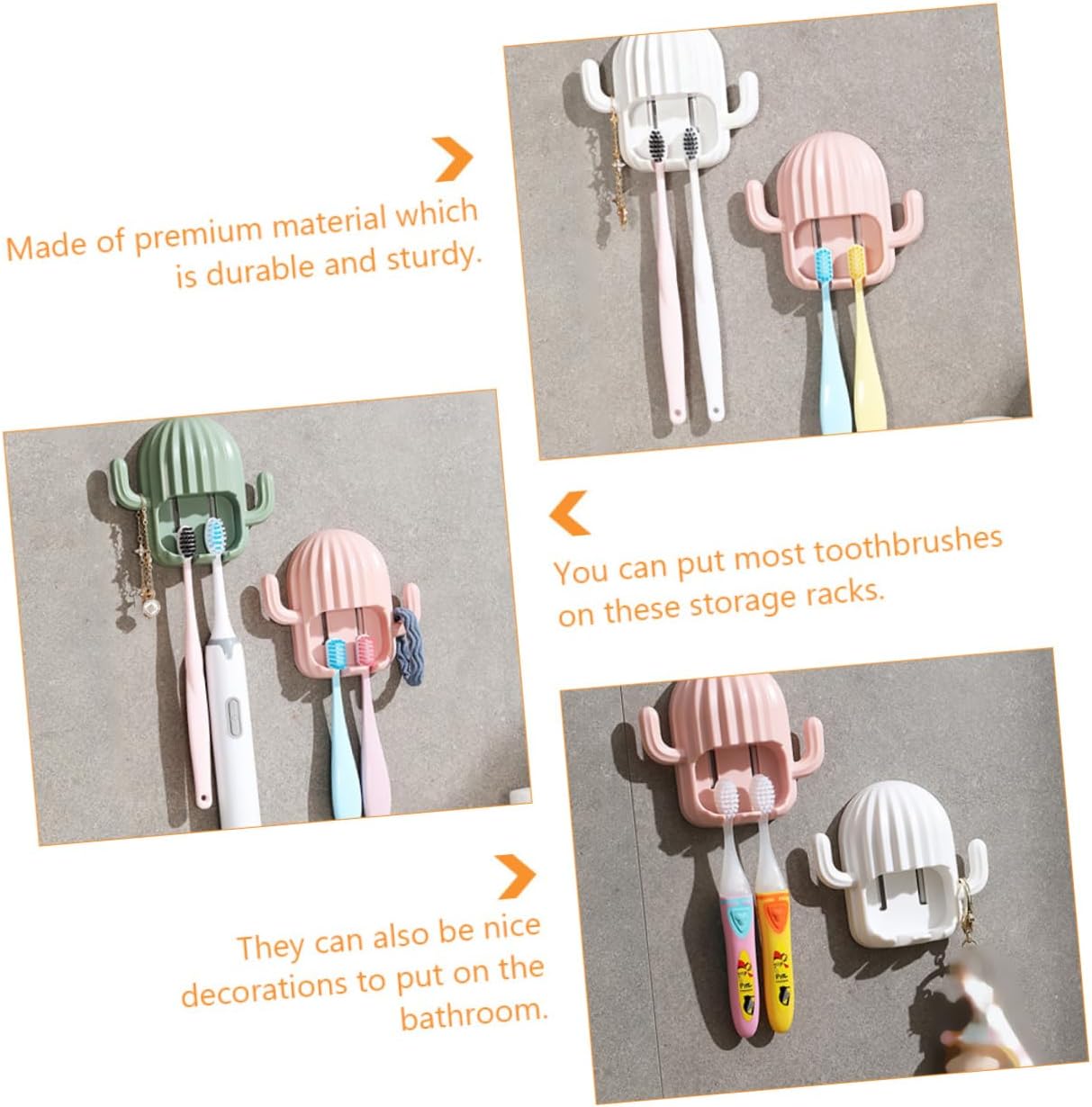 LIFKOME Wall-Mounted Cactus-Shape Toothbrush Towel Holder Pink White