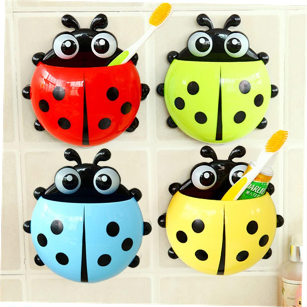 Cartoon Ladybug Toothbrush Holder Suction Cup Wall Mount Bathroom Decor