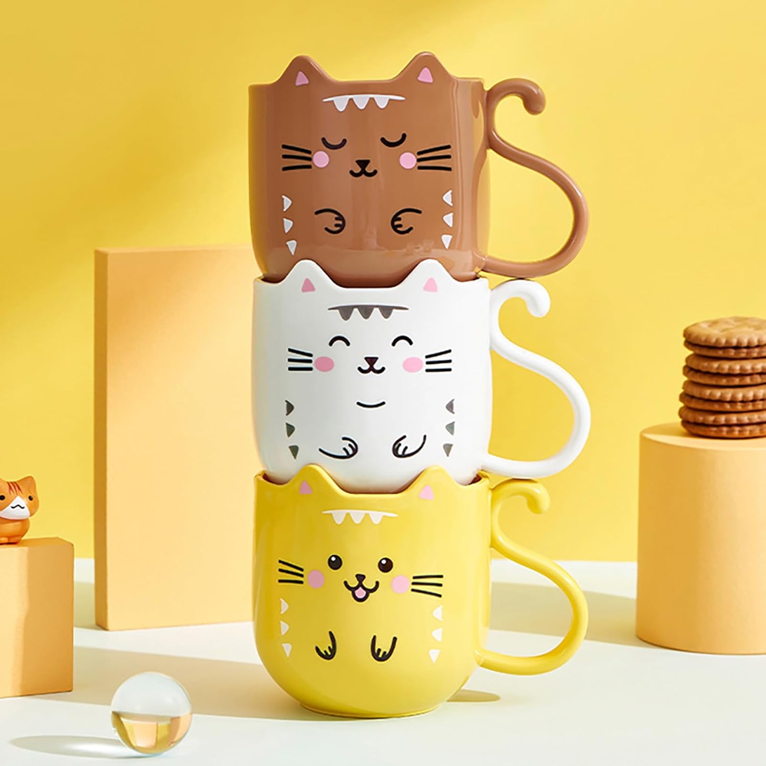 Creative Kitten Mouthwash Cup and Toothbrush Holder for Bathroom