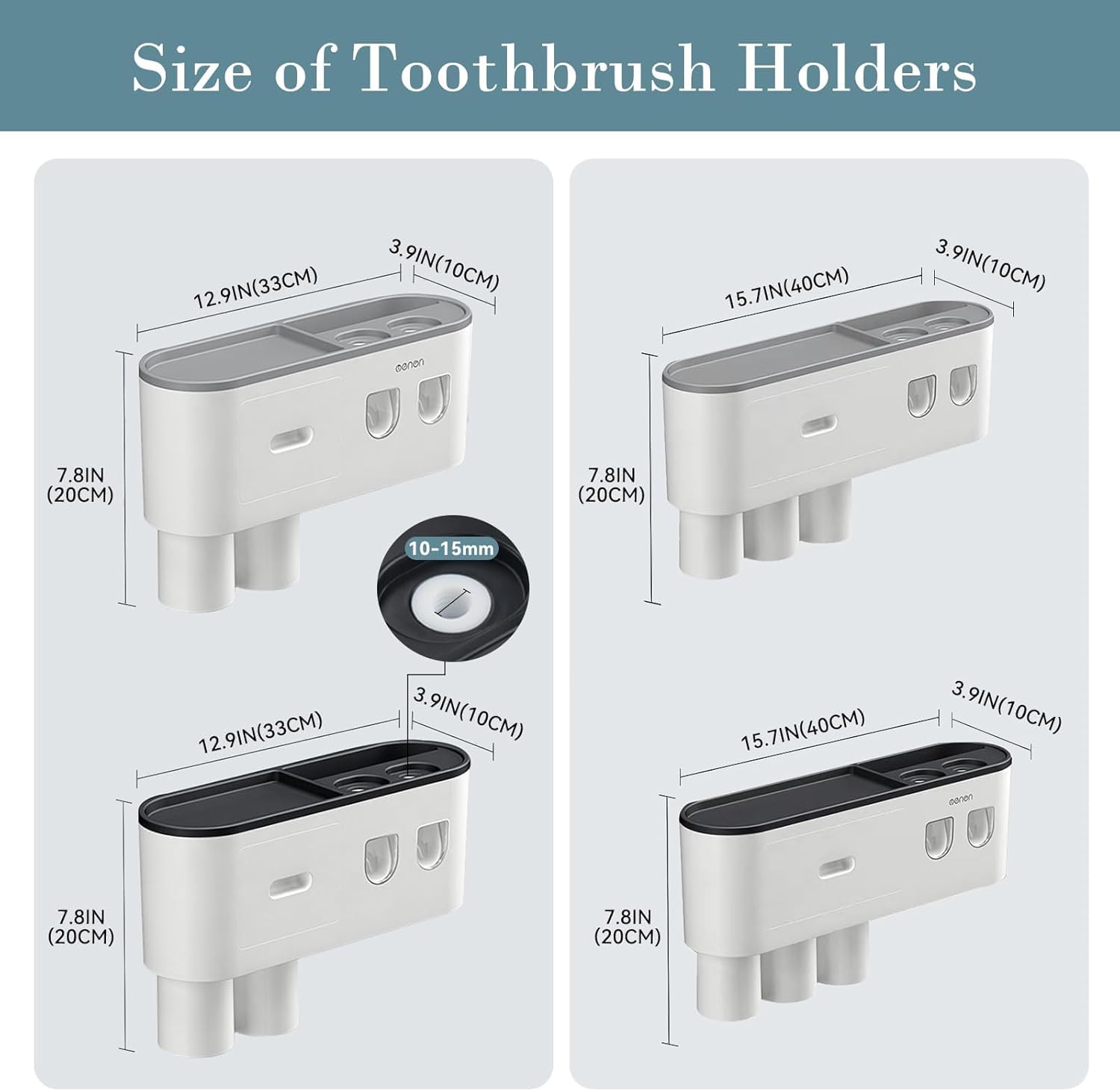 Toothbrush Holder with 2 Automatic Toothpaste Dispensers and 6 Brush Slots
