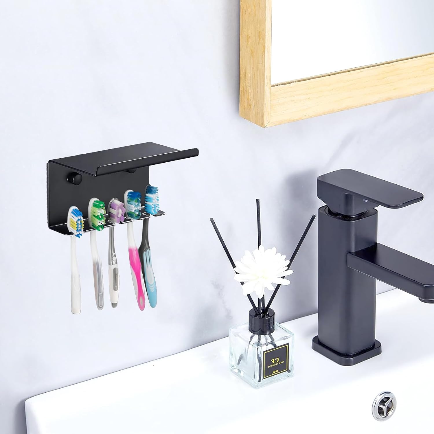 Wall-Mounted Toothbrush Holder Aluminum Self-Adhesive Organizer for Bathroom Oral Care