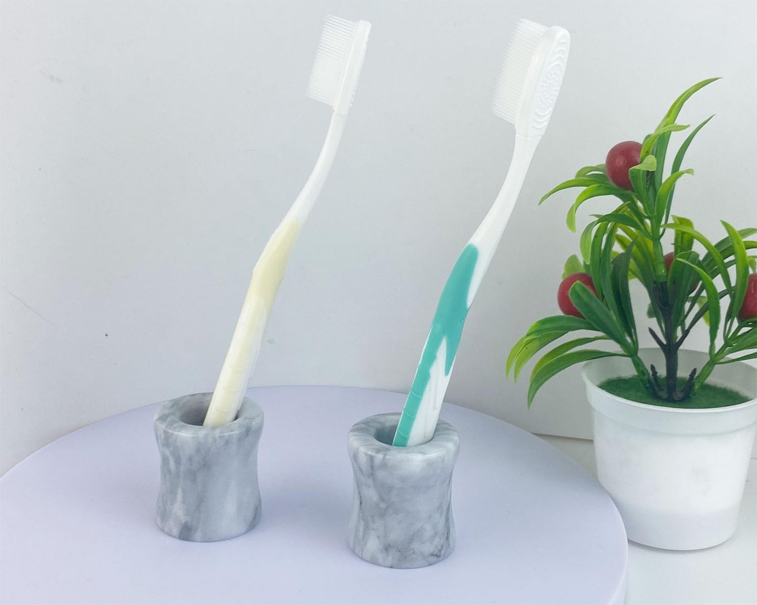 Natural Marble Toothbrush Holder Set