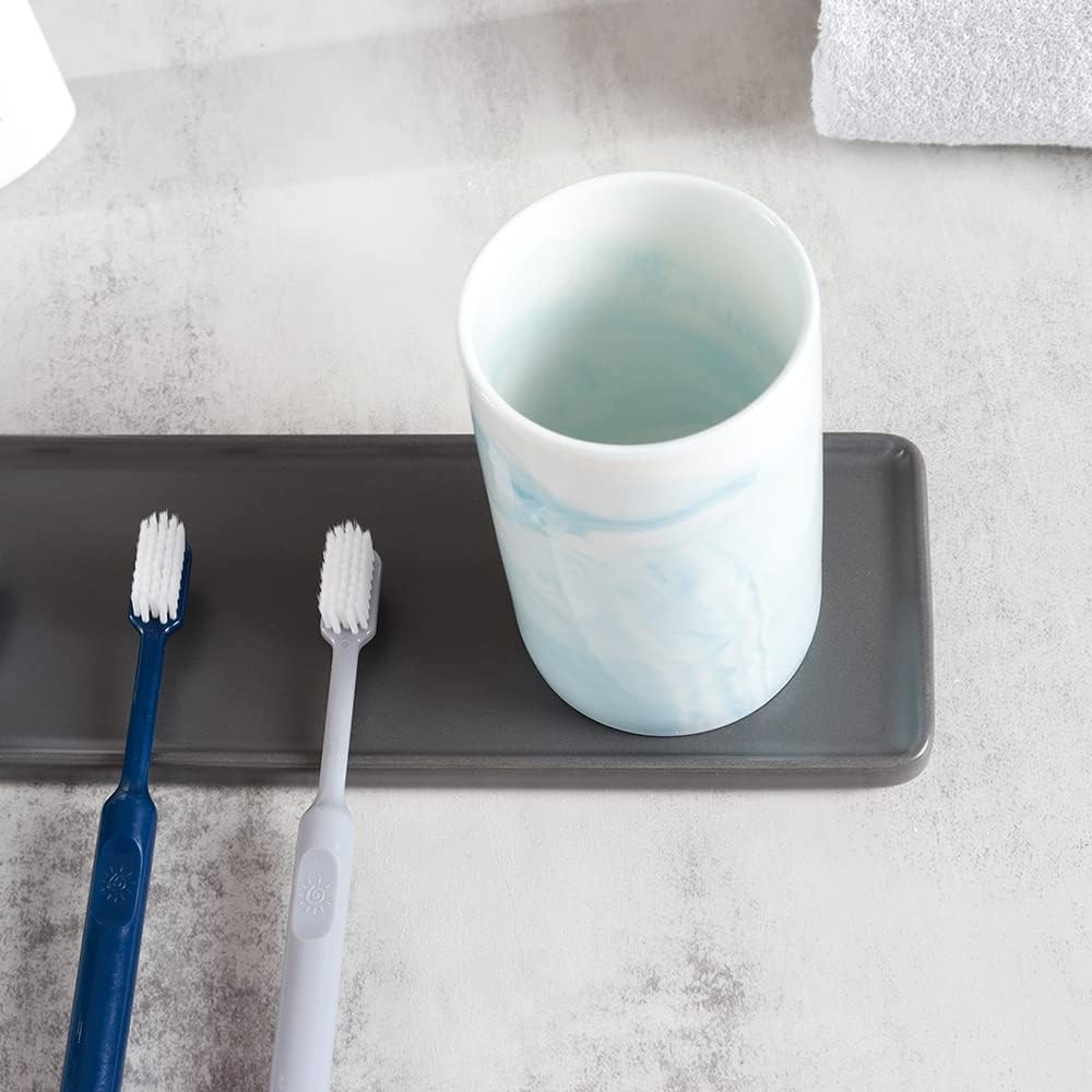 Ceramic Toothbrush Holder with Marble Pattern 300ml Blue