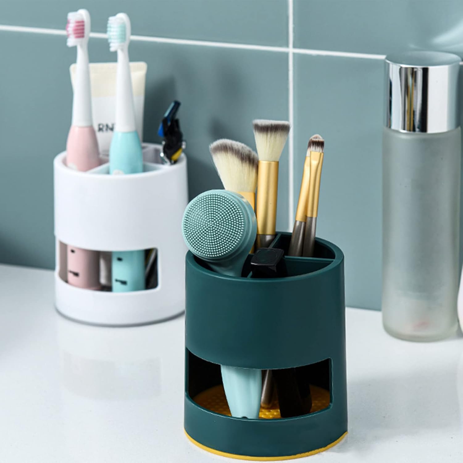 EAPMIC 4-Slot Plastic Toothbrush and Toothpaste Holder Organizer Drainage System Modern Design