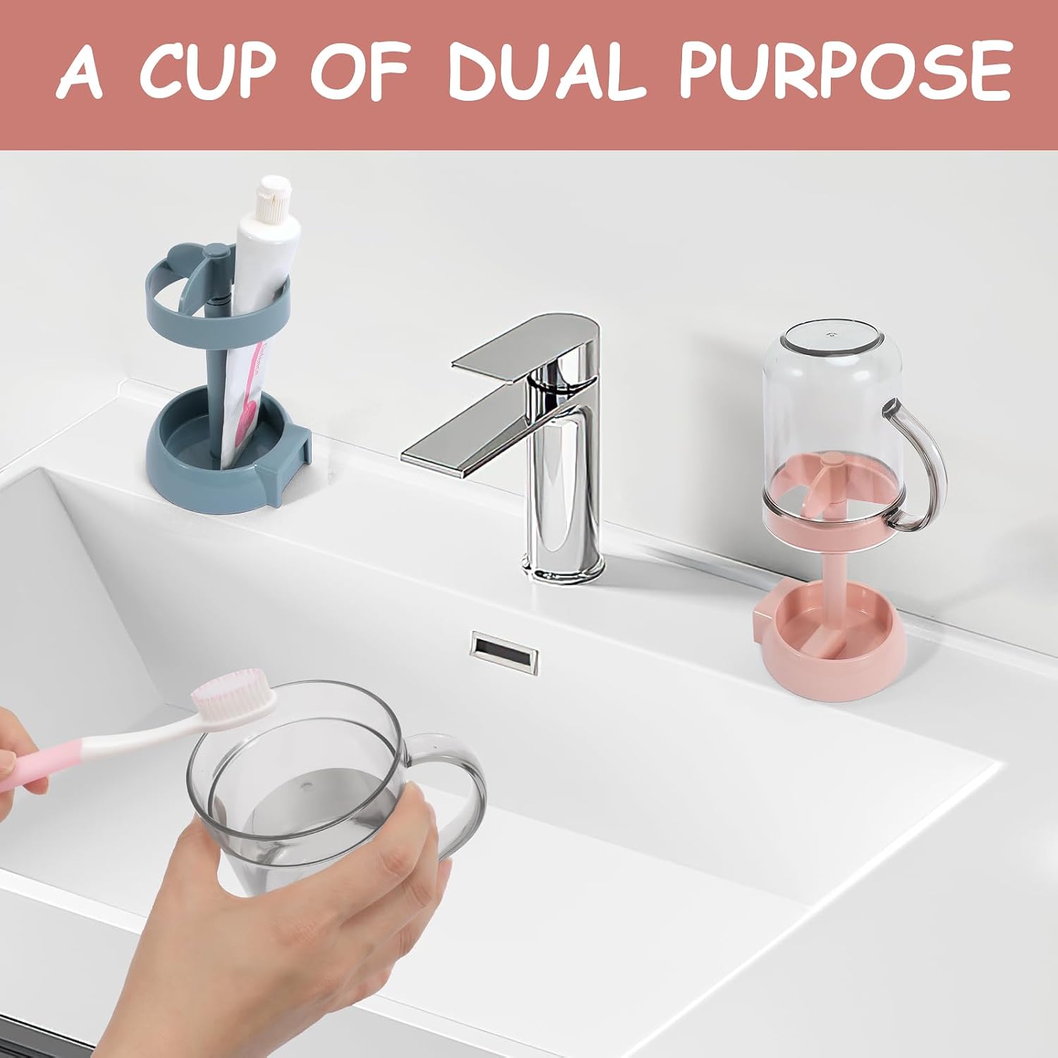 Raydejin Smart Toothbrush Holder with Cup for Bathroom Pink