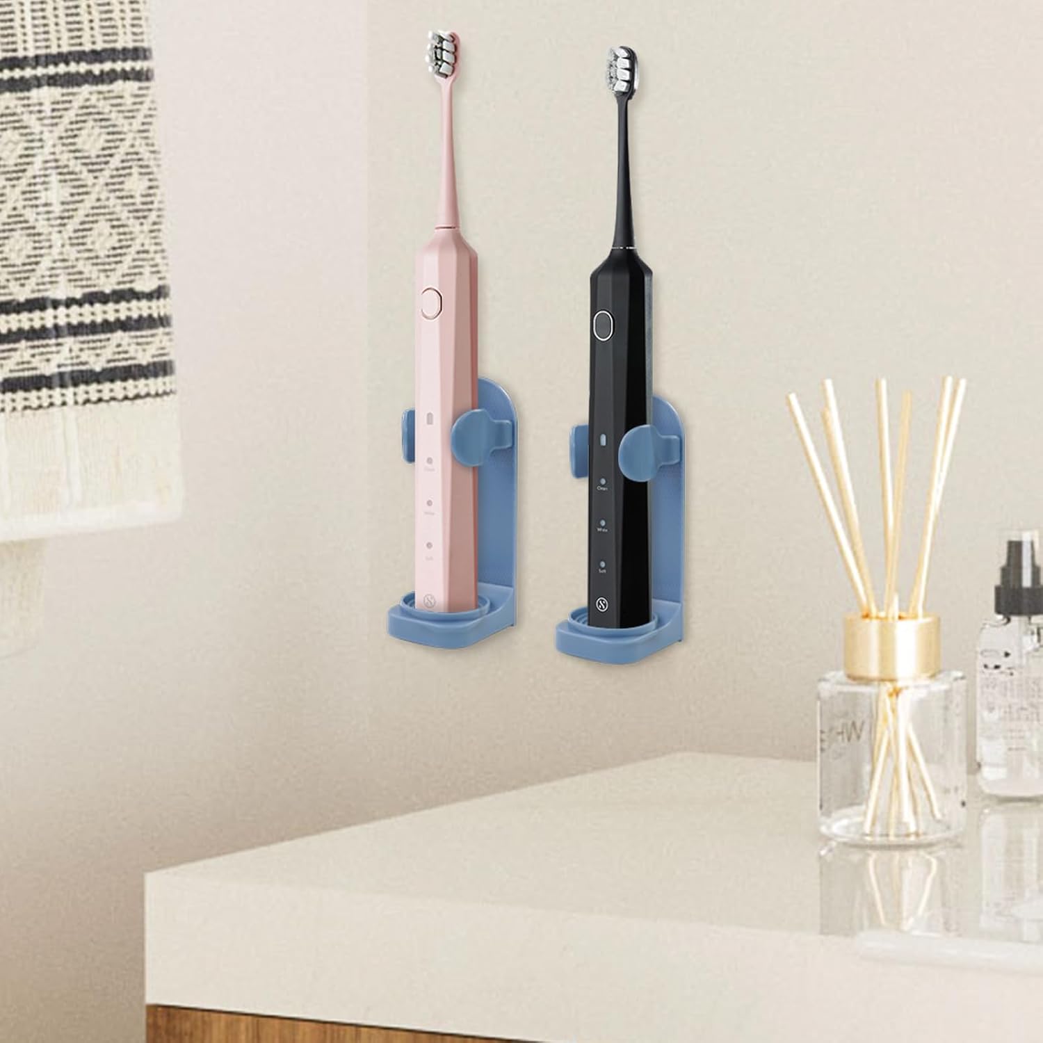 Feelorna 2 Pcs Electric Toothbrush Holders Wall Mounted No Drilling Organizer