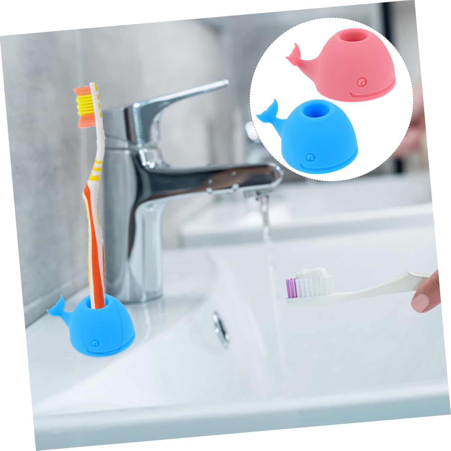 Alipis 2-Piece Blue Toothbrush Holder with Whales