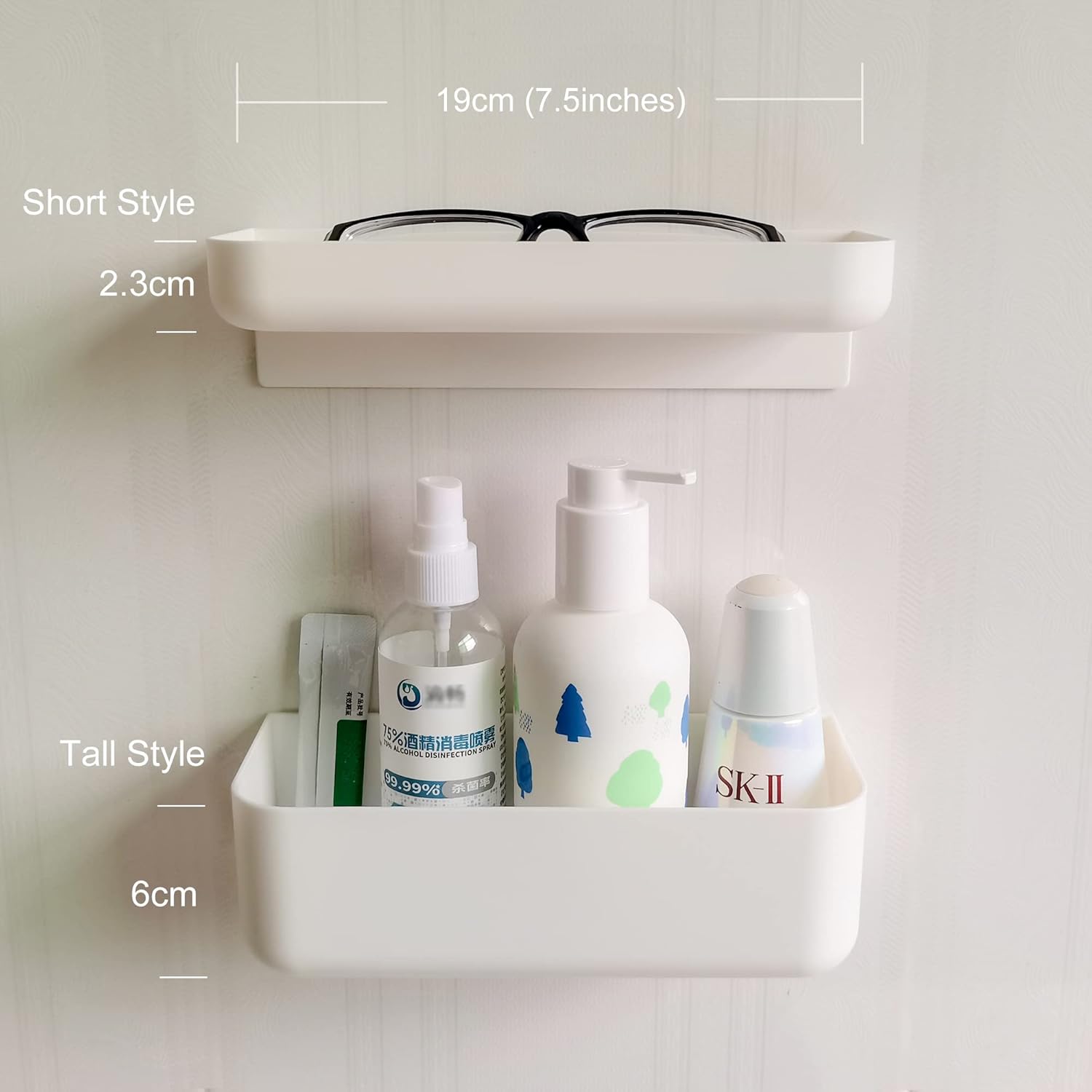 Floating adhesive plastic shower shelf organizer
