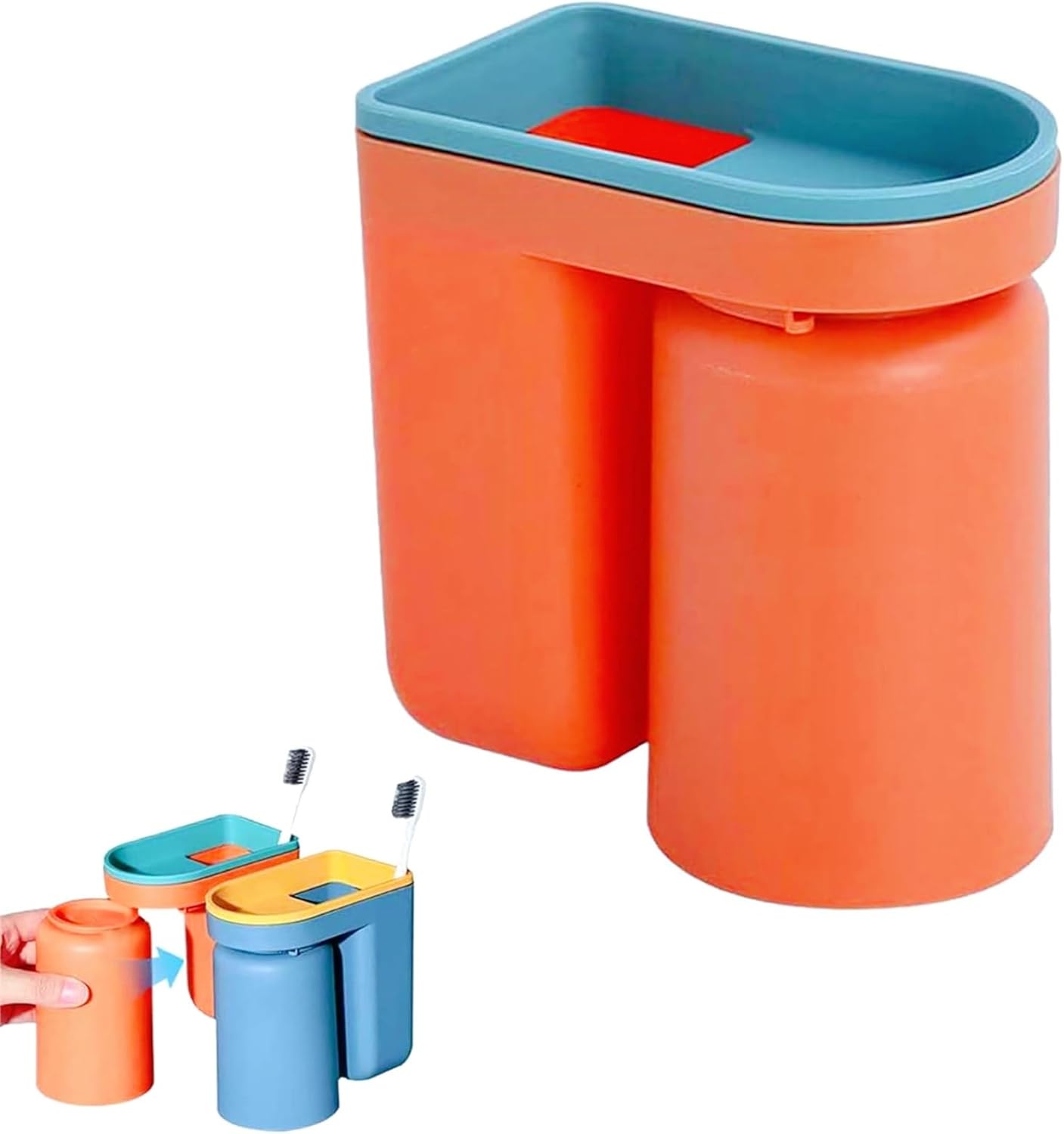 Space Saving 2-in-1 Toothbrush Holder with Cup Orange