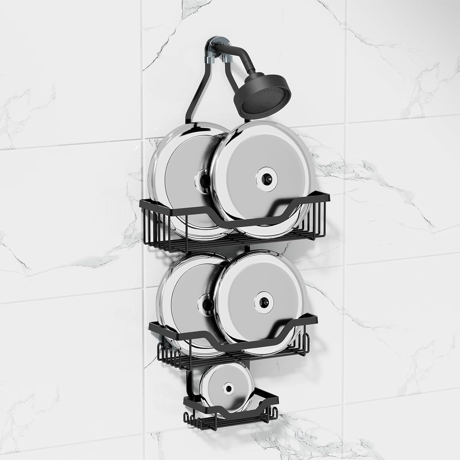 GAOKASE 3 Tier Shower Caddy with Baskets and Hooks - Black