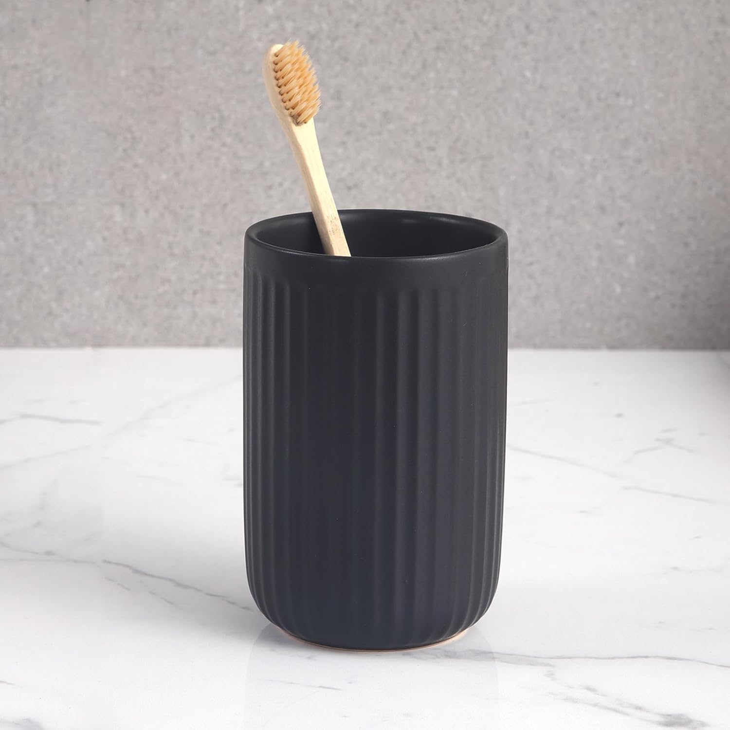 Matte Black Ceramic Toothbrush Holder Set