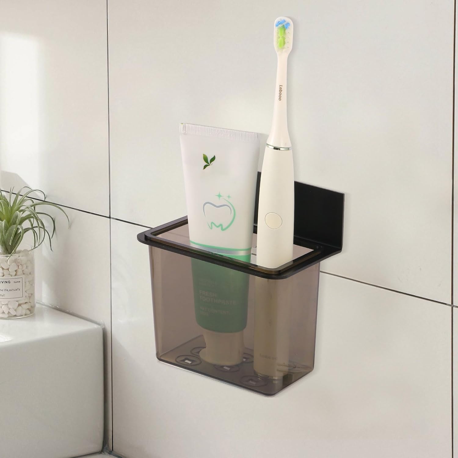 Modern Black Clear Plastic Toothbrush Holder Set