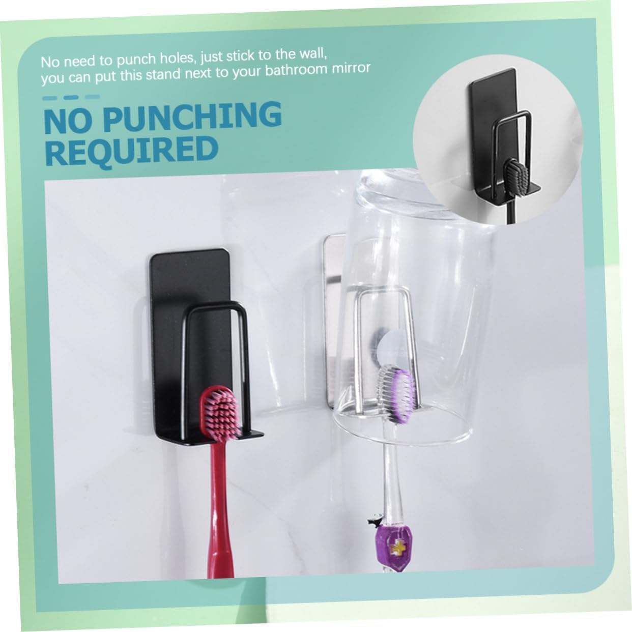 PrettyZoom 2-Piece Wall Mount Toothbrush Holders Stainless Steel Easy Install
