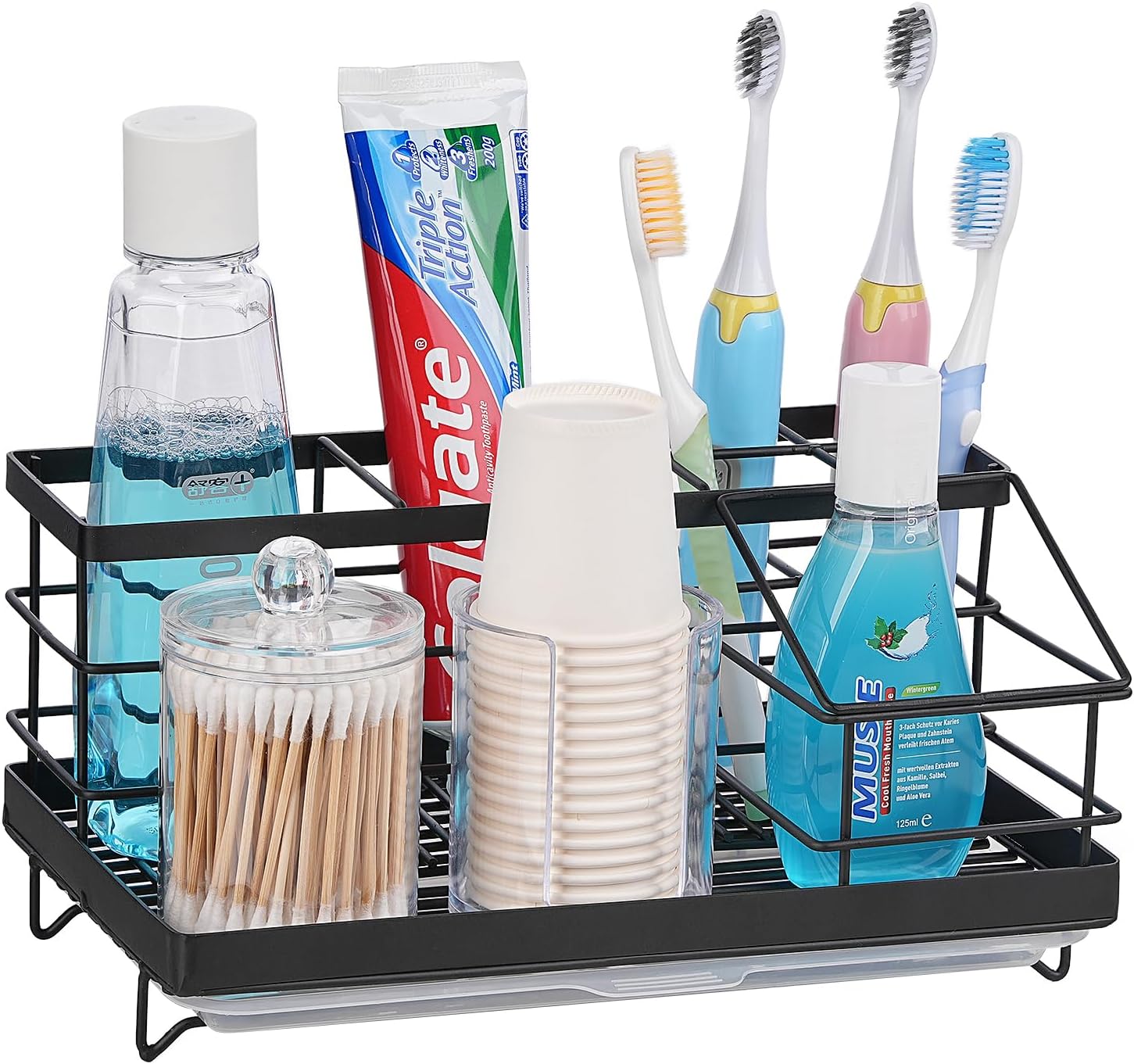 Samhe 7-Slot Black Stainless Steel Bath Organizer for Toothbrush More