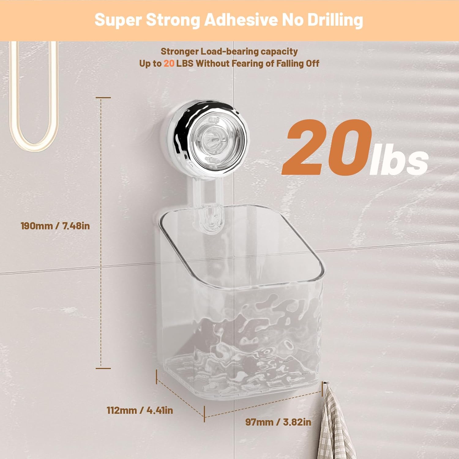 Greraes Clear Acrylic Shower Caddy Suction Cup Shelf