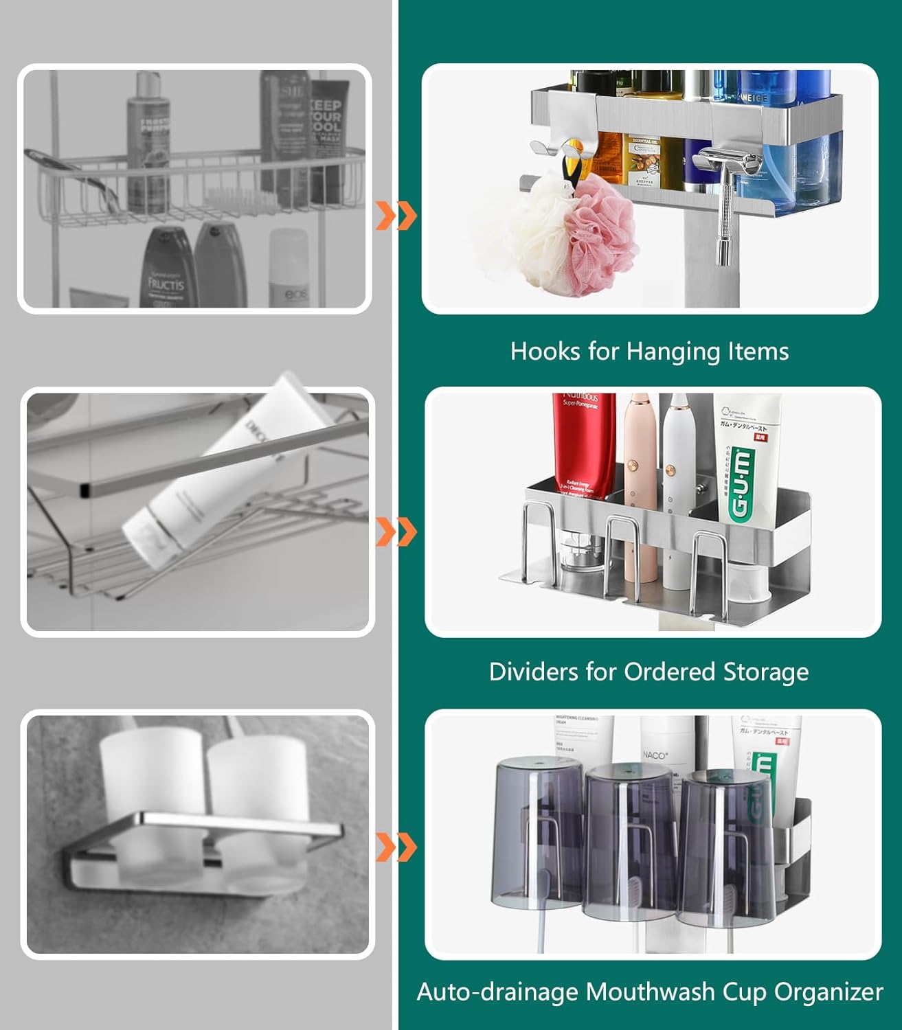 2 Tier Over The Door Shower Caddy with Hooks and Baskets