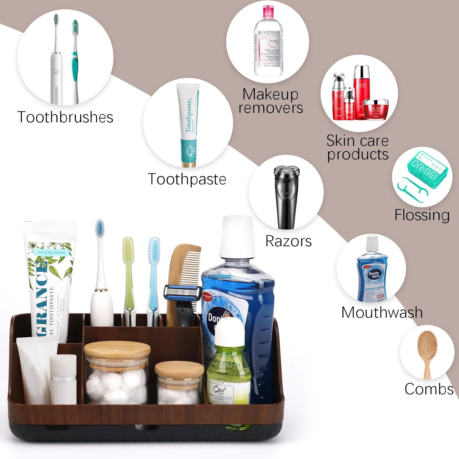 GFWARE Wood Toothbrush Holder with 7 Slots Organizer
