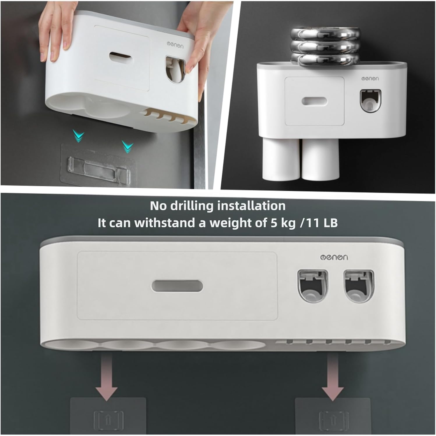 No-Drill Wall Mounted Toothbrush Holder with Automatic Dispenser