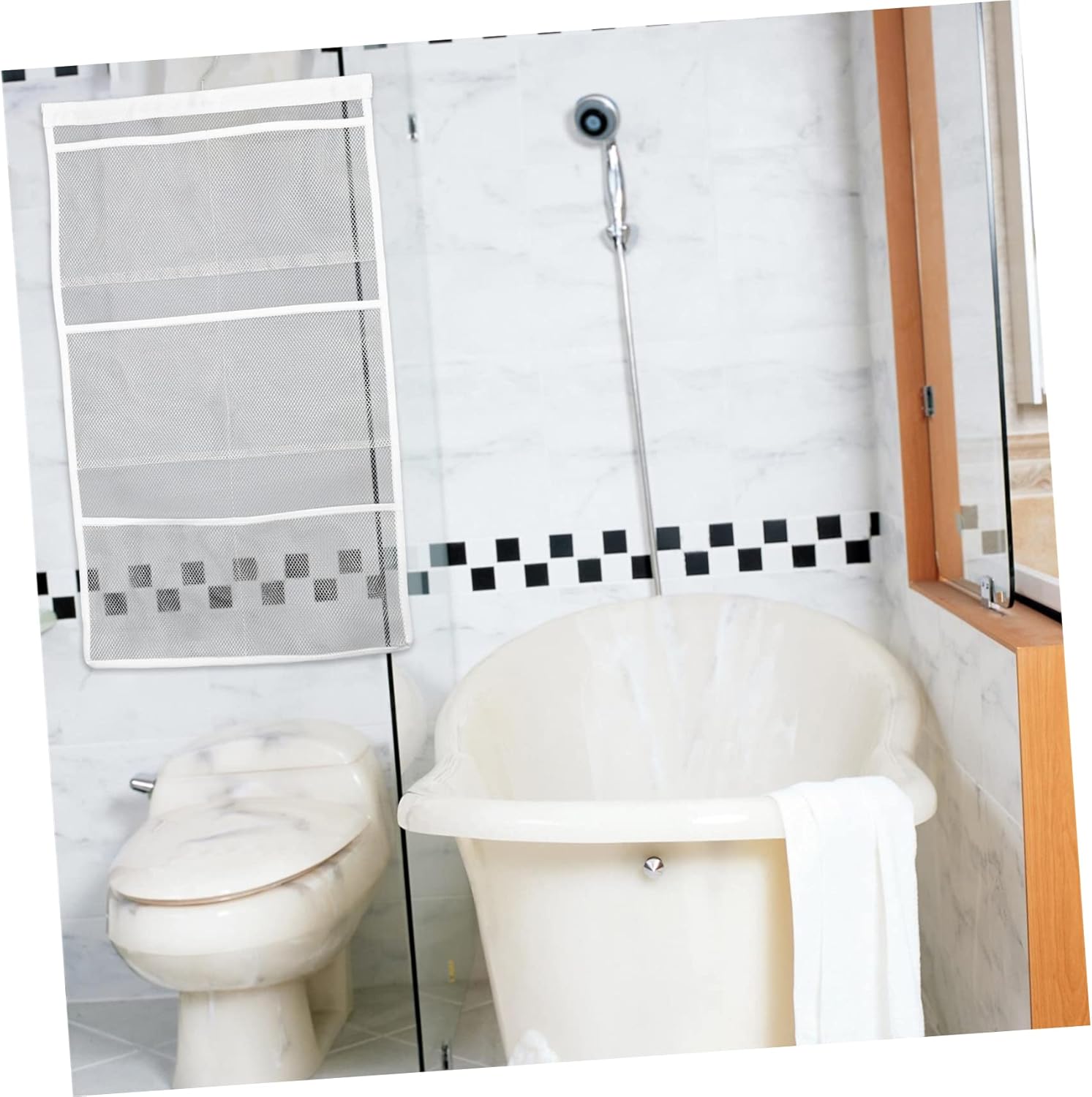 Versatile shower organizer bag for space-saving bathroom storage