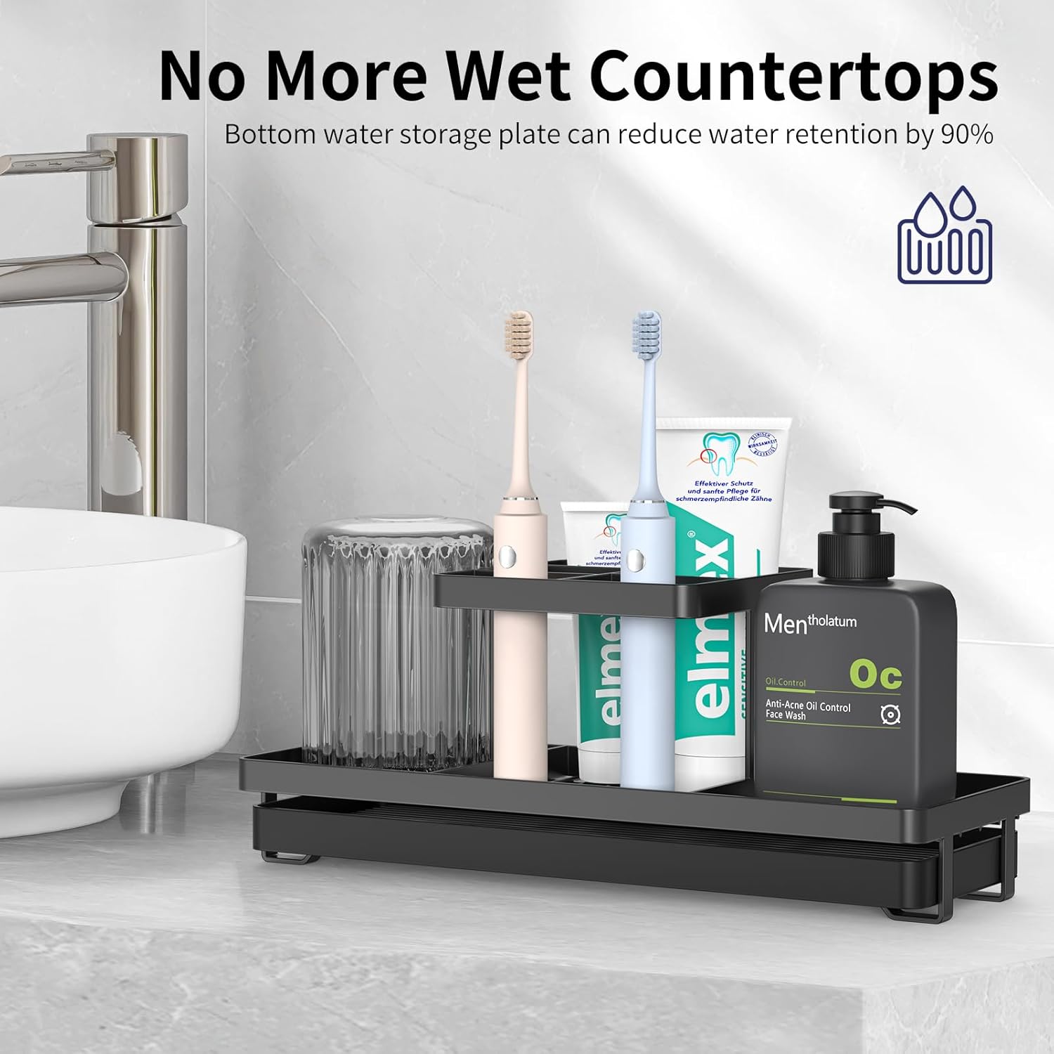 Sturdy 5-Slot Carbon Steel Toothbrush Holder with Drip Tray