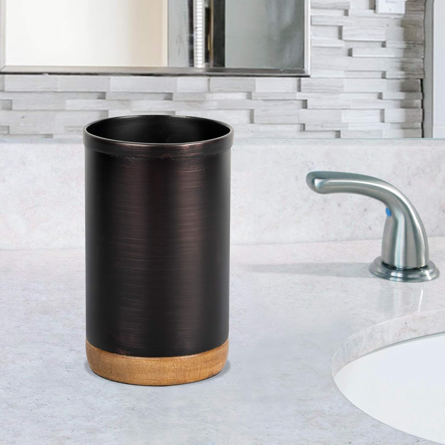 Styled salty tumbler and brush holder