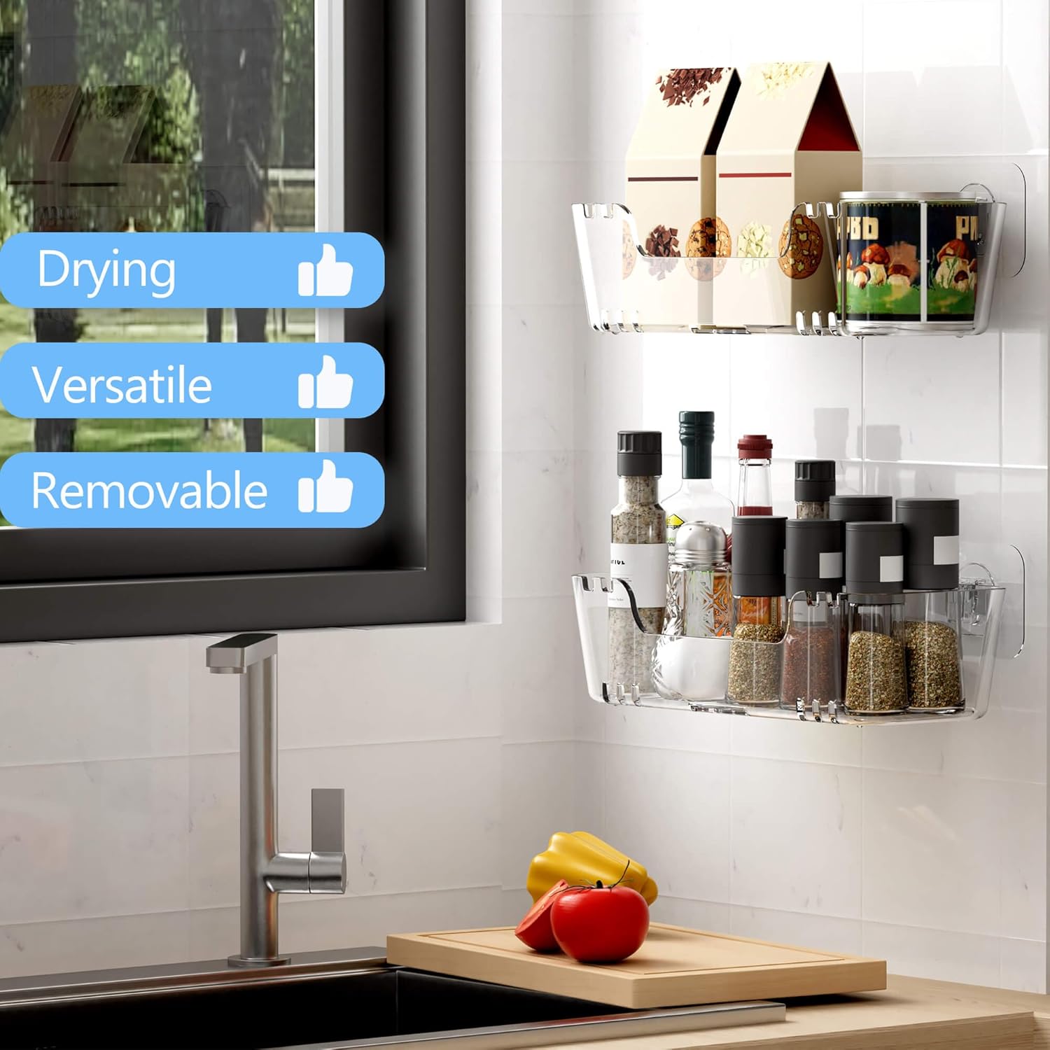 TZAMLI Acrylic Shower Caddy with Wall Mount Adhesive Shelves