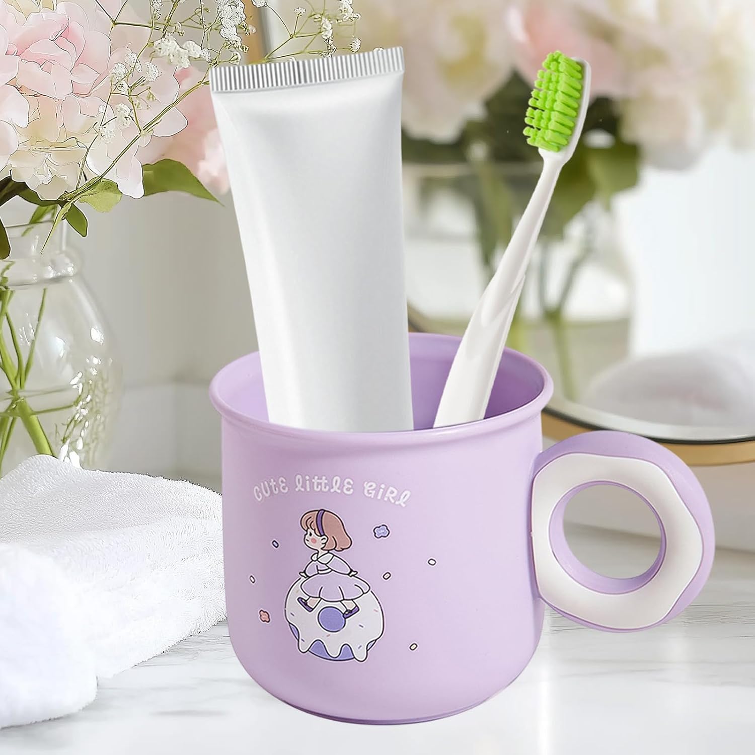 Cute Toothbrush Holder Cup with Donut Handle