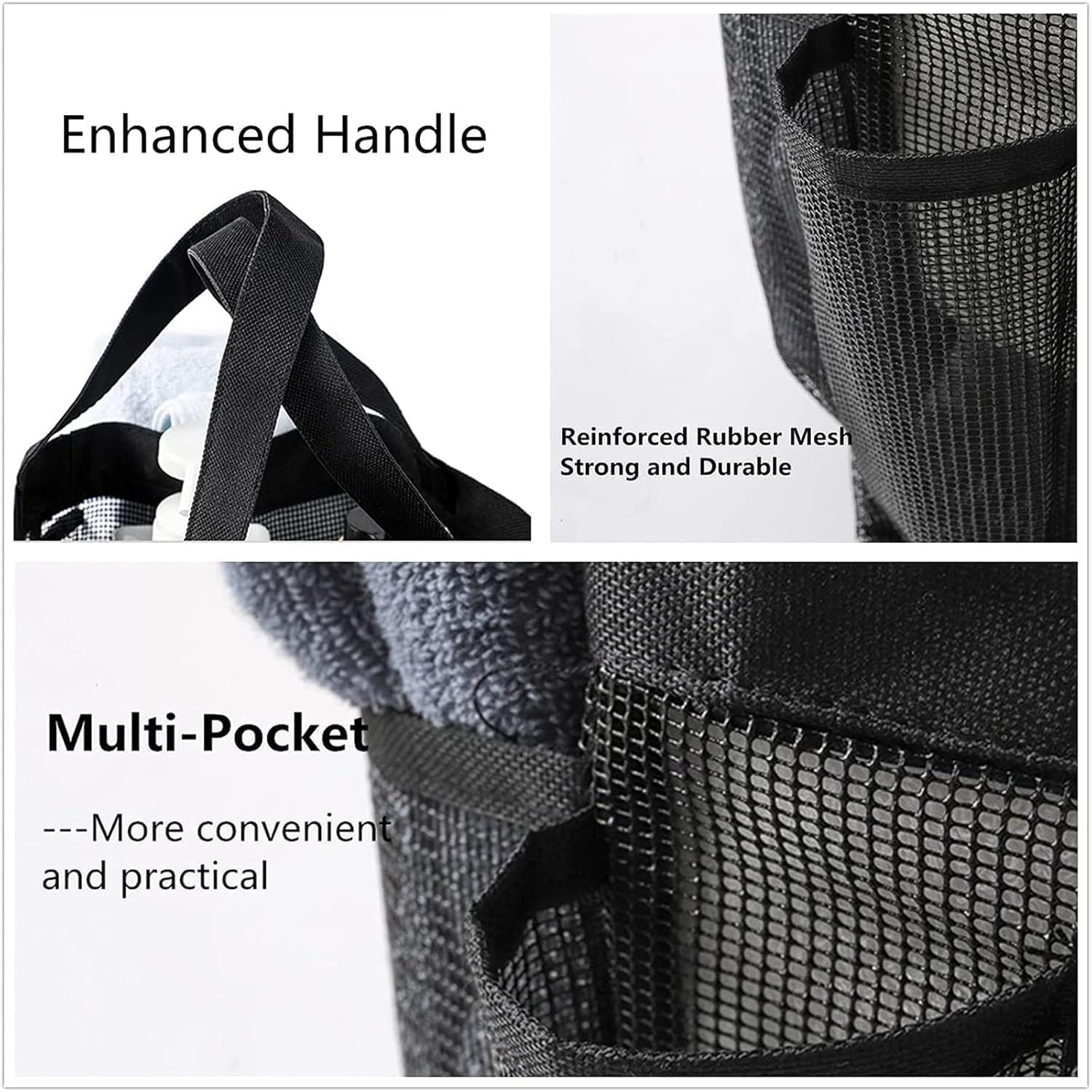 Portable Mesh Shower Caddy with 8 Deep Pockets - Black