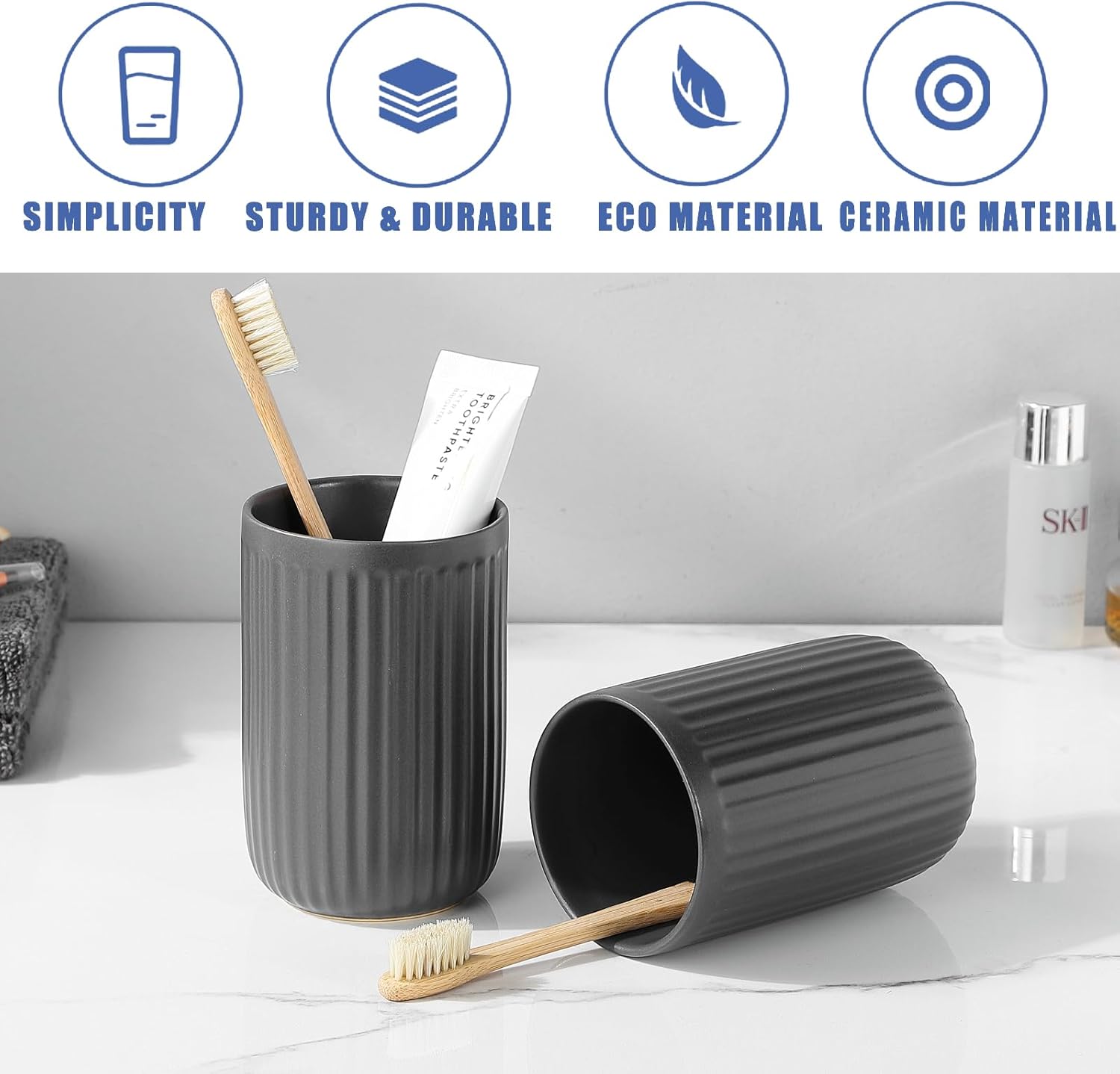 Matte Grey Ceramic Toothbrush Holder Set