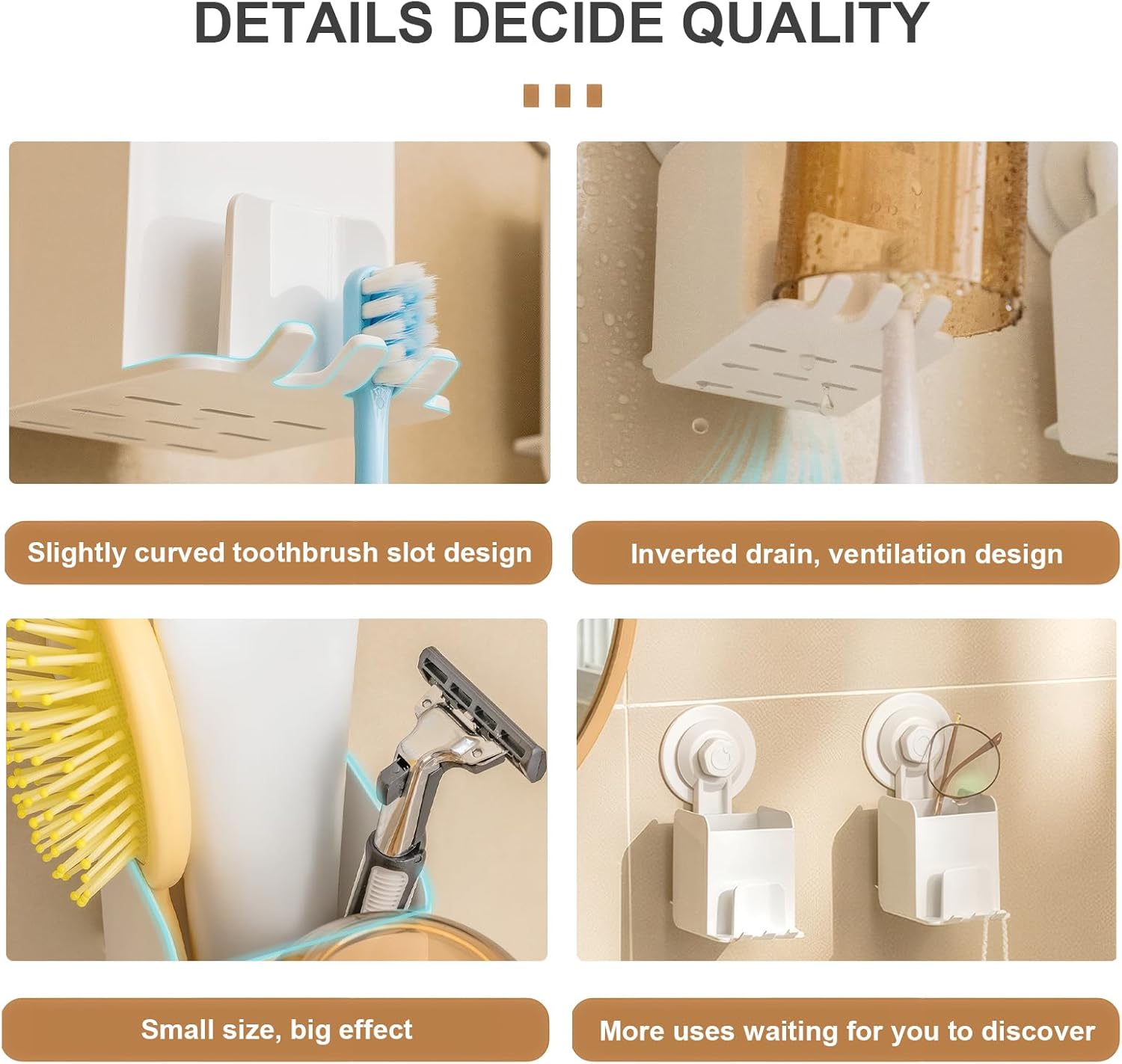 White Compact Wall-Mounted Toothbrush Holder