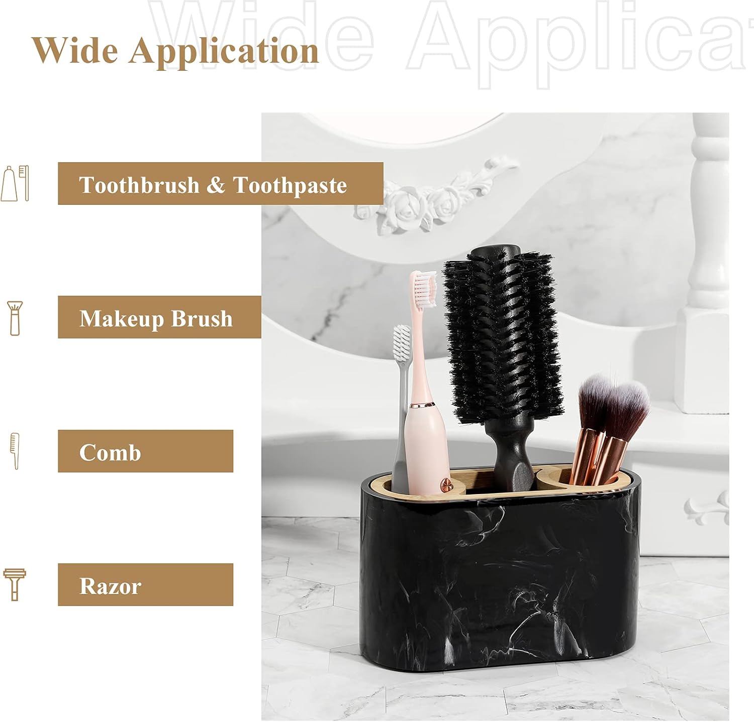 Shinowa Toothbrush Holder with Drainage Marble and Bamboo Design