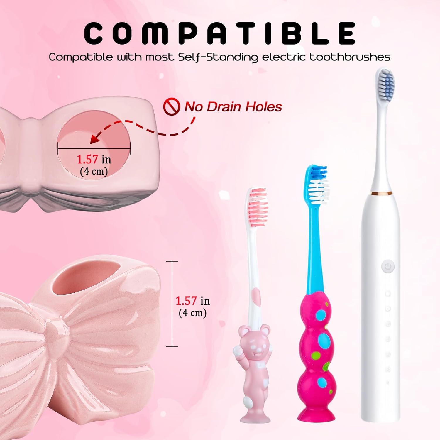 Cute Pink Ceramic Toothbrush Holder Toothpaste Organizer