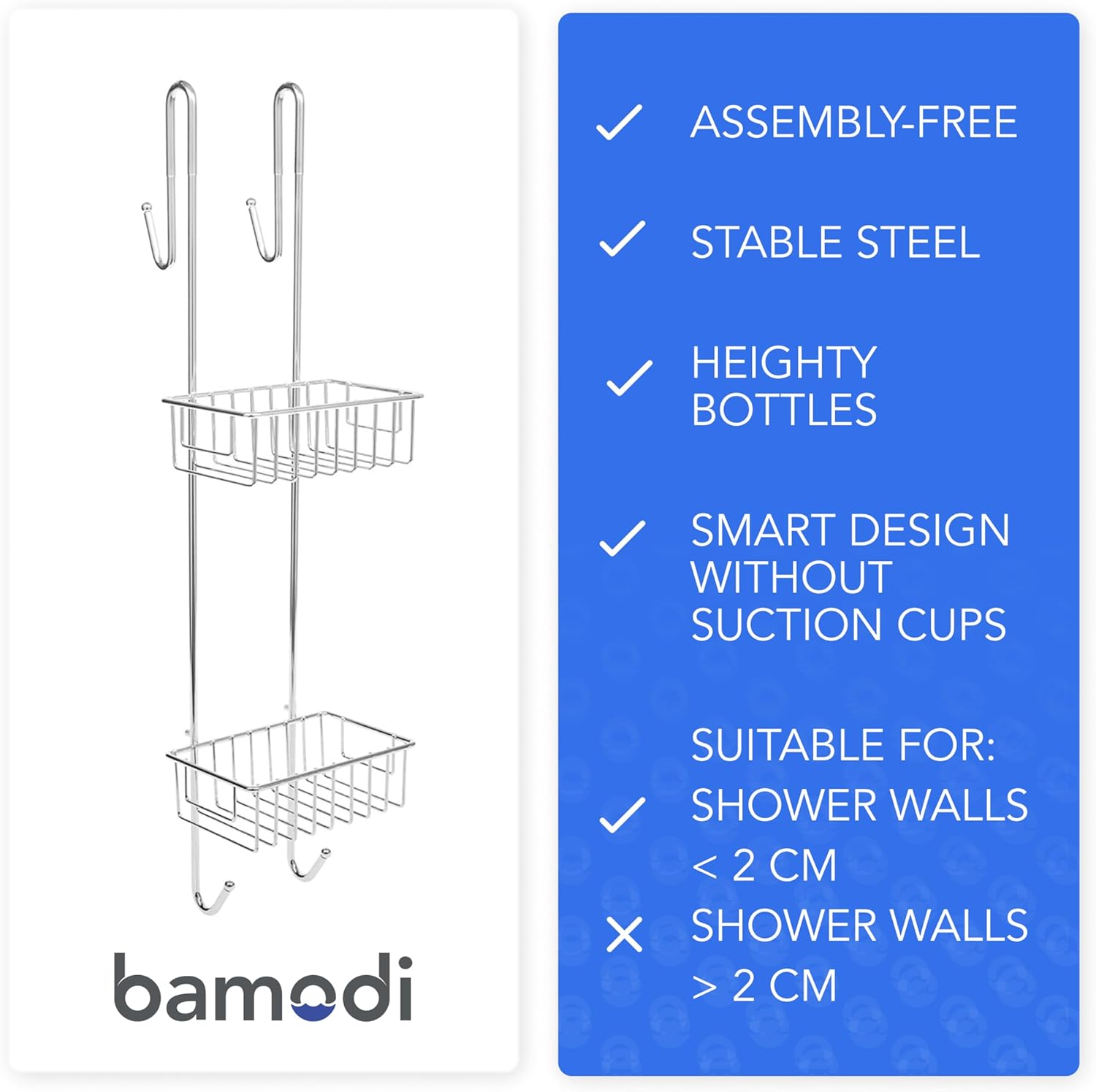 Bamodi 2 Tier Shower Caddy Over Door Chrome Plated