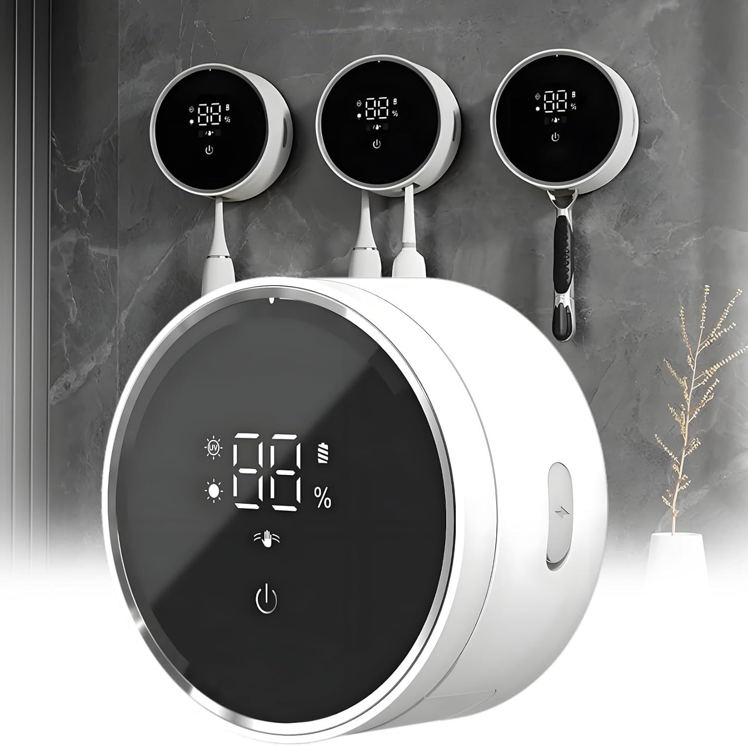 Compact Wall-Mounted Toothbrush Razor Holder with Smart Sensors