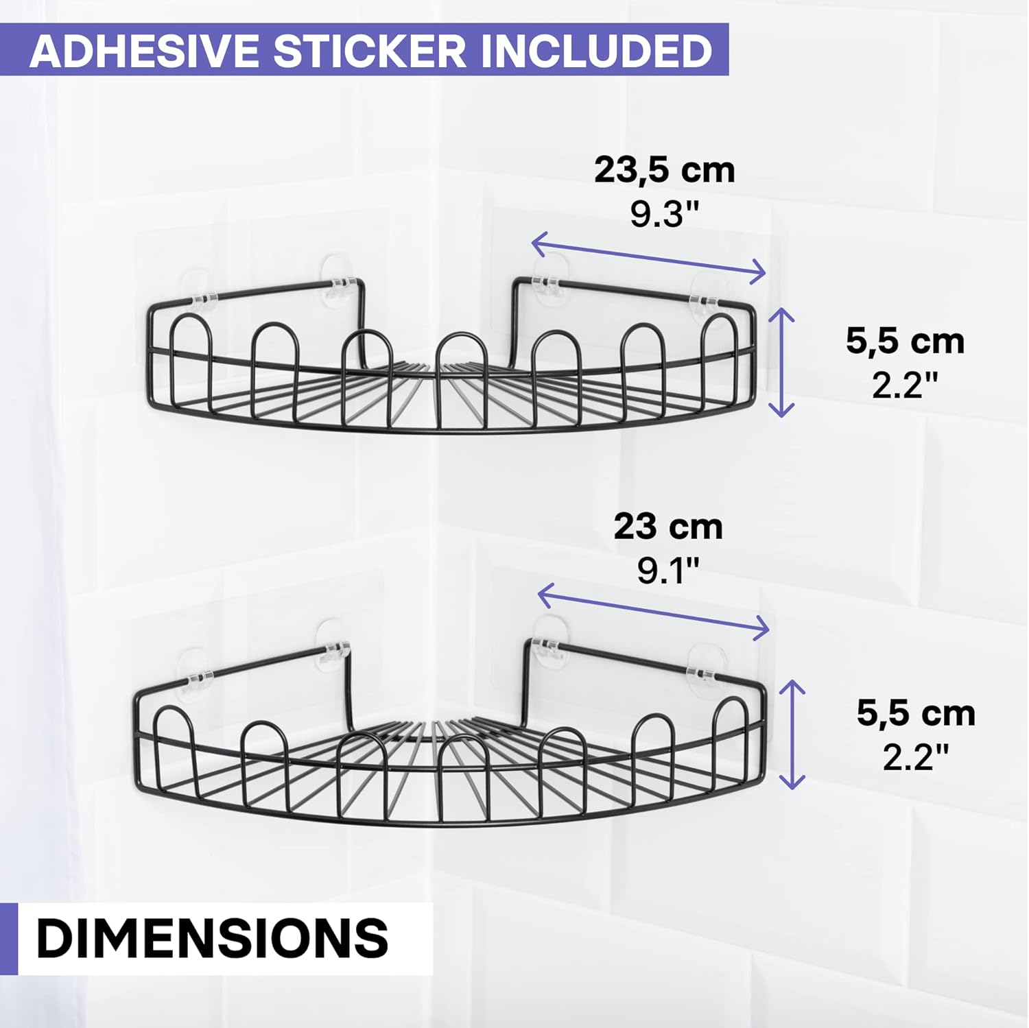 KINCMAX Corner Shower Caddy 2-Pack Matte Black 1