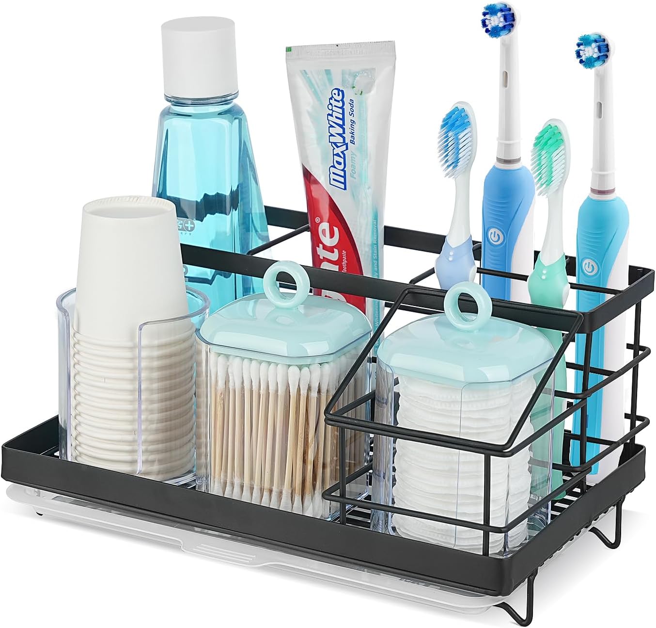 Stainless Steel 7 Slots Toothbrush and Toothpaste Holder Black