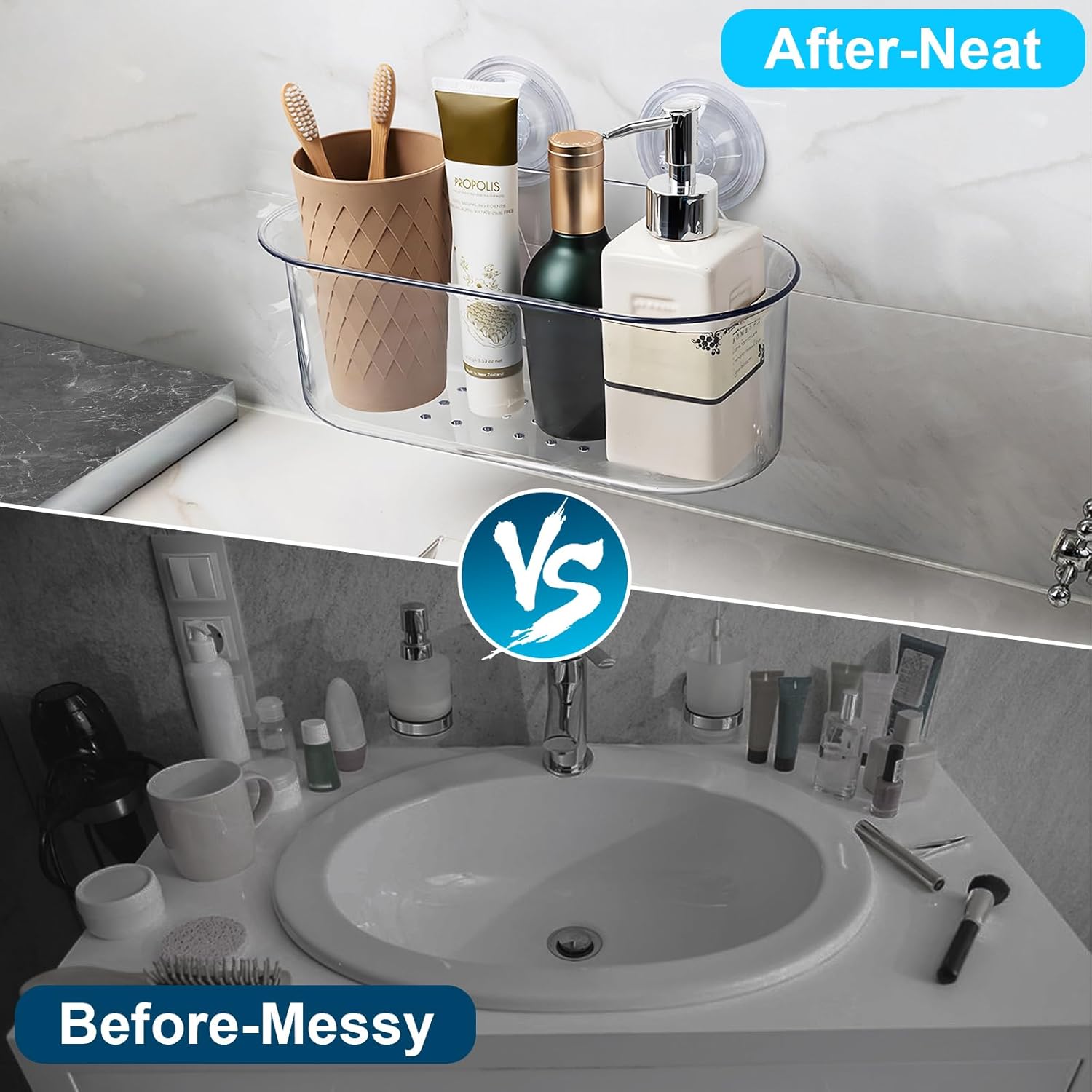 Sleek Acrylic Shower Caddy No Drilling Strong Adhesive Removable Durable Waterproof