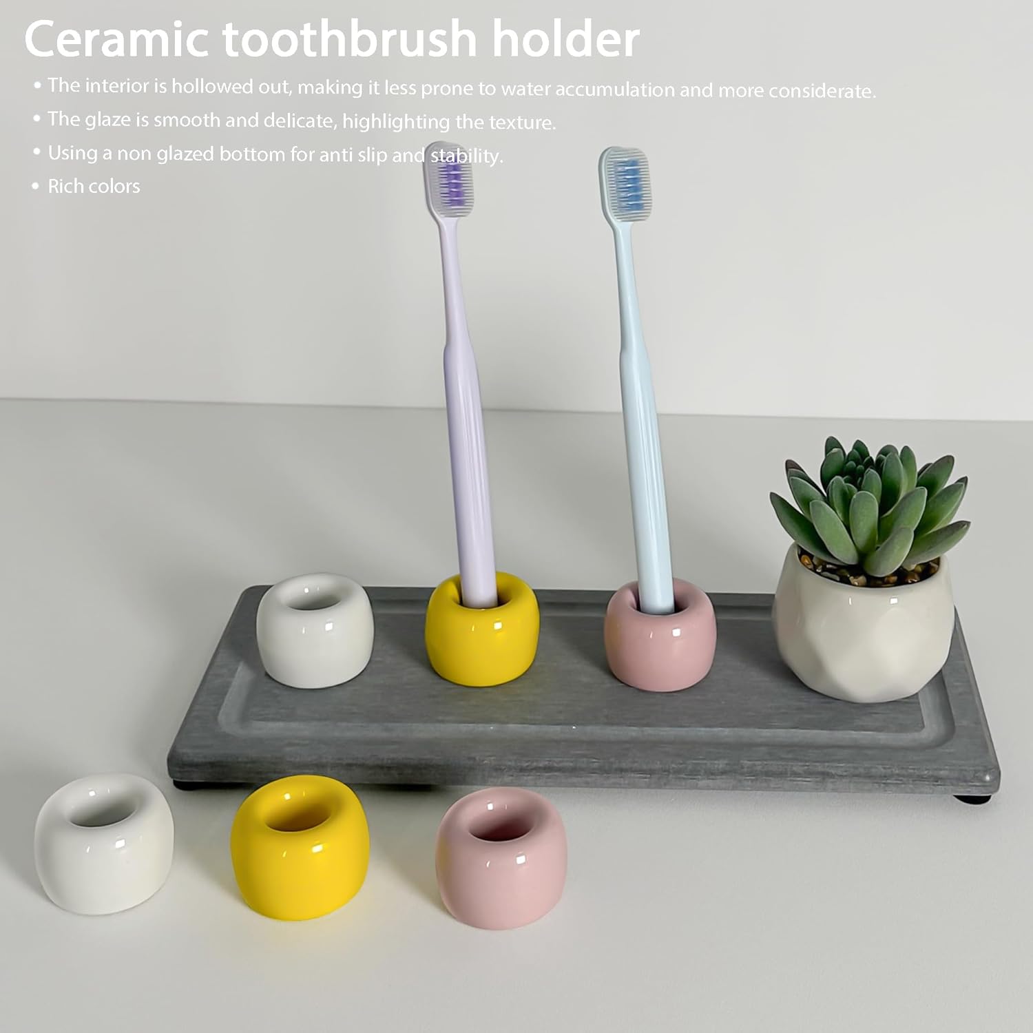 6-Pack Mini Ceramic Toothbrush Holders 3 Colors