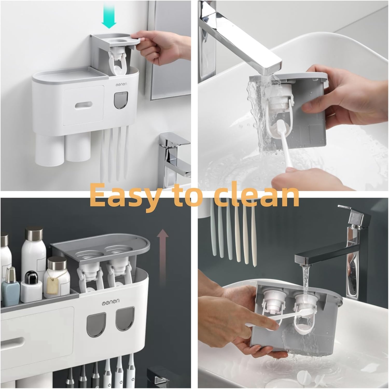 No-Drill Wall Mounted Toothbrush Holder with Automatic Dispenser