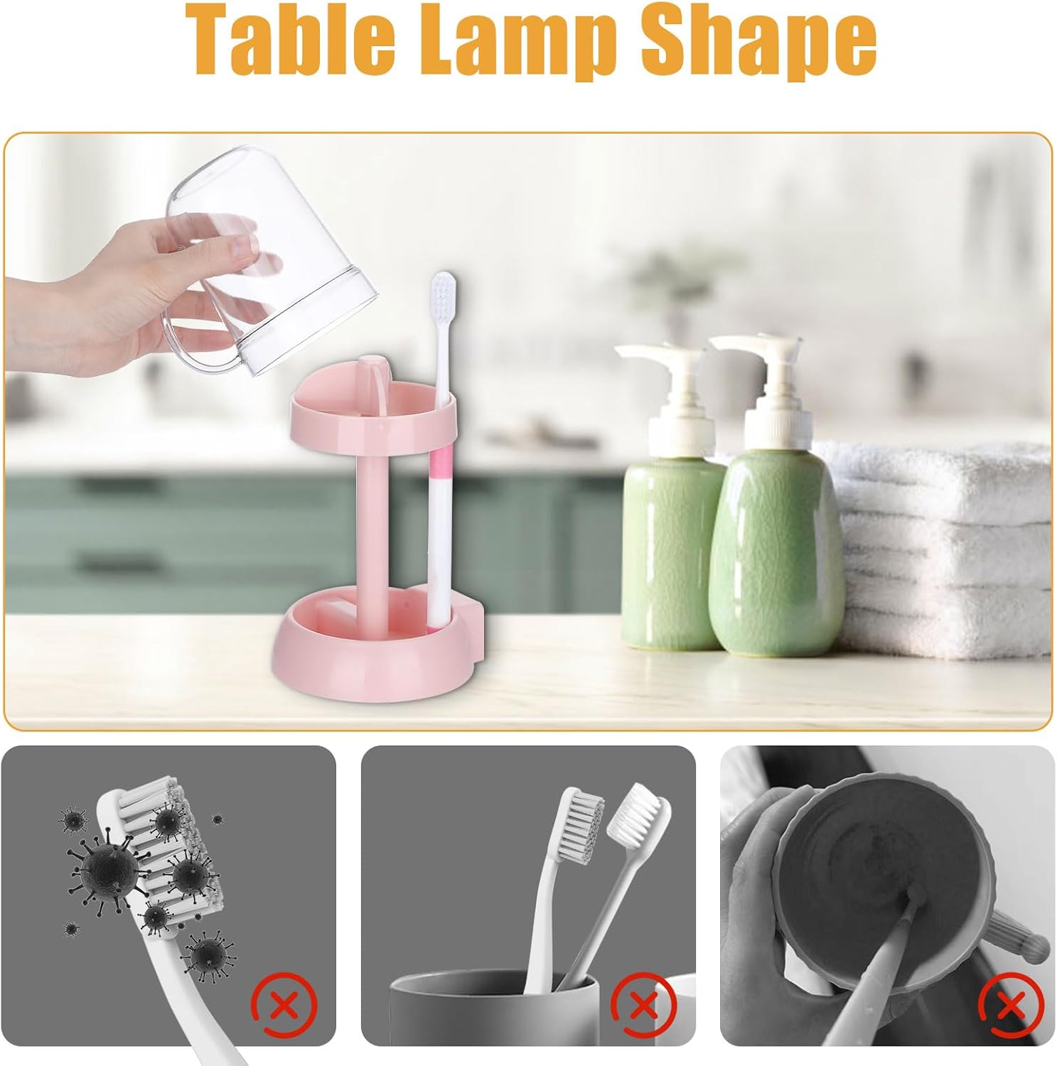 Toothbrush Holder with Cover 3 Slots Travel and Bathroom Use